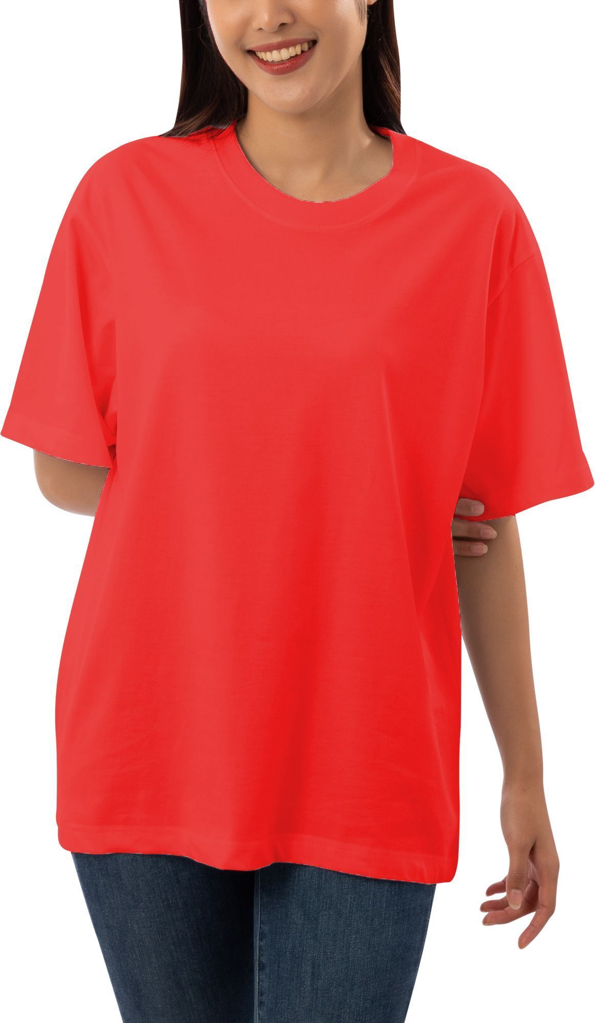 lcyflame Women Solid Round Neck Polycotton Red T-Shirt-picture-10