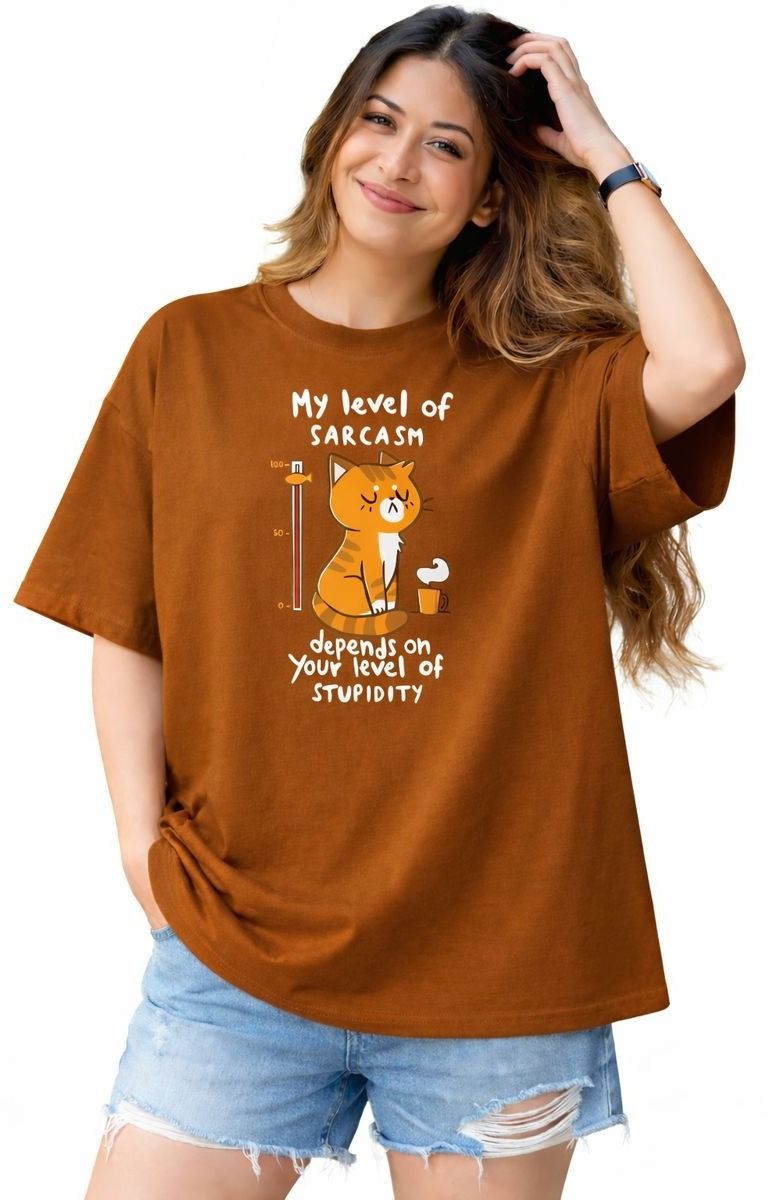 Women Graphic Print Round Neck Cotton Blend Brown T-Shirt-image-37