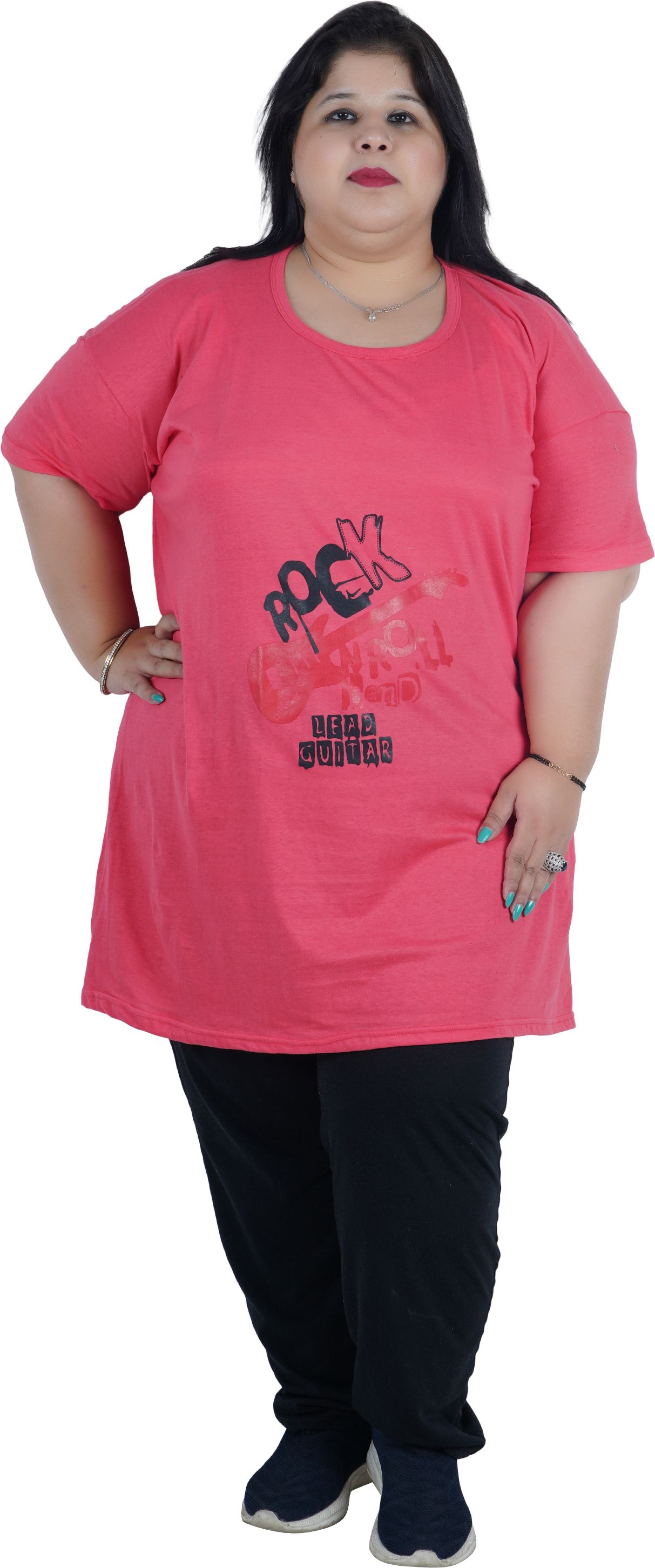 Women Graphic Print Round Neck Polycotton Pink T-Shirt-image-38