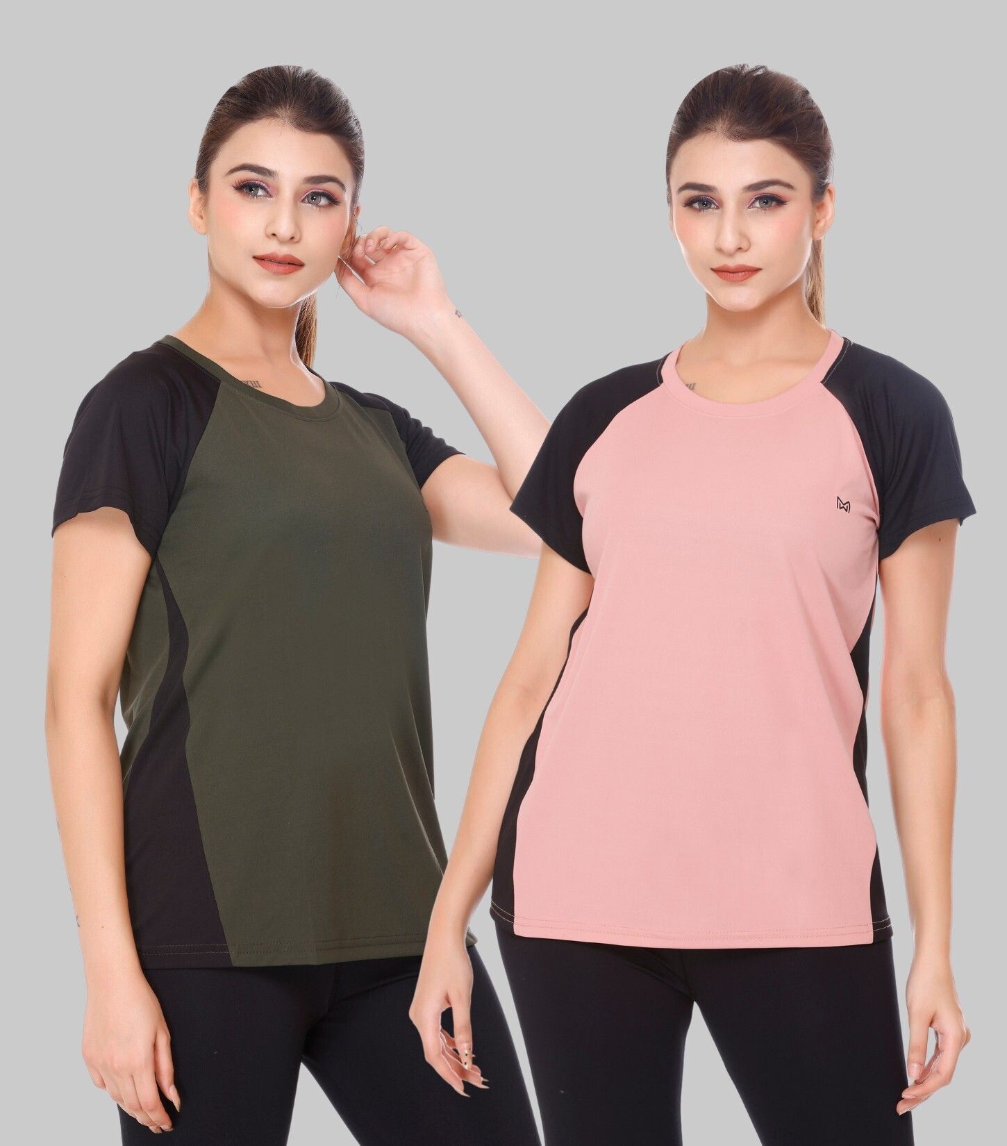 white moon Pack of 2 Women Colorblock Round Neck Polyester Multicolor T-Shirt-picture-10