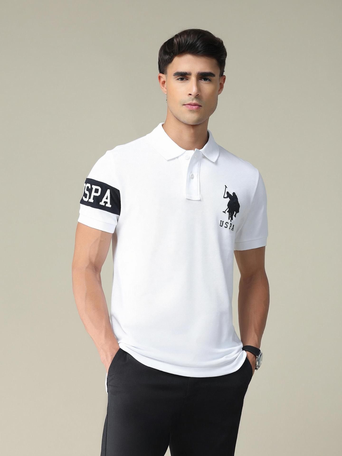 u.s. polo assn. Men Solid Polo Neck Pure Cotton White T-Shirt-picture-34
