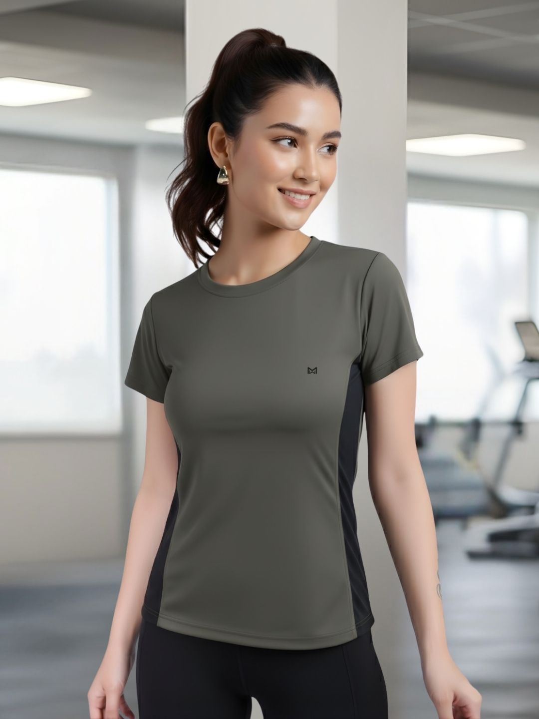 Women Colorblock Round Neck Polyester Green T-Shirt-image-34