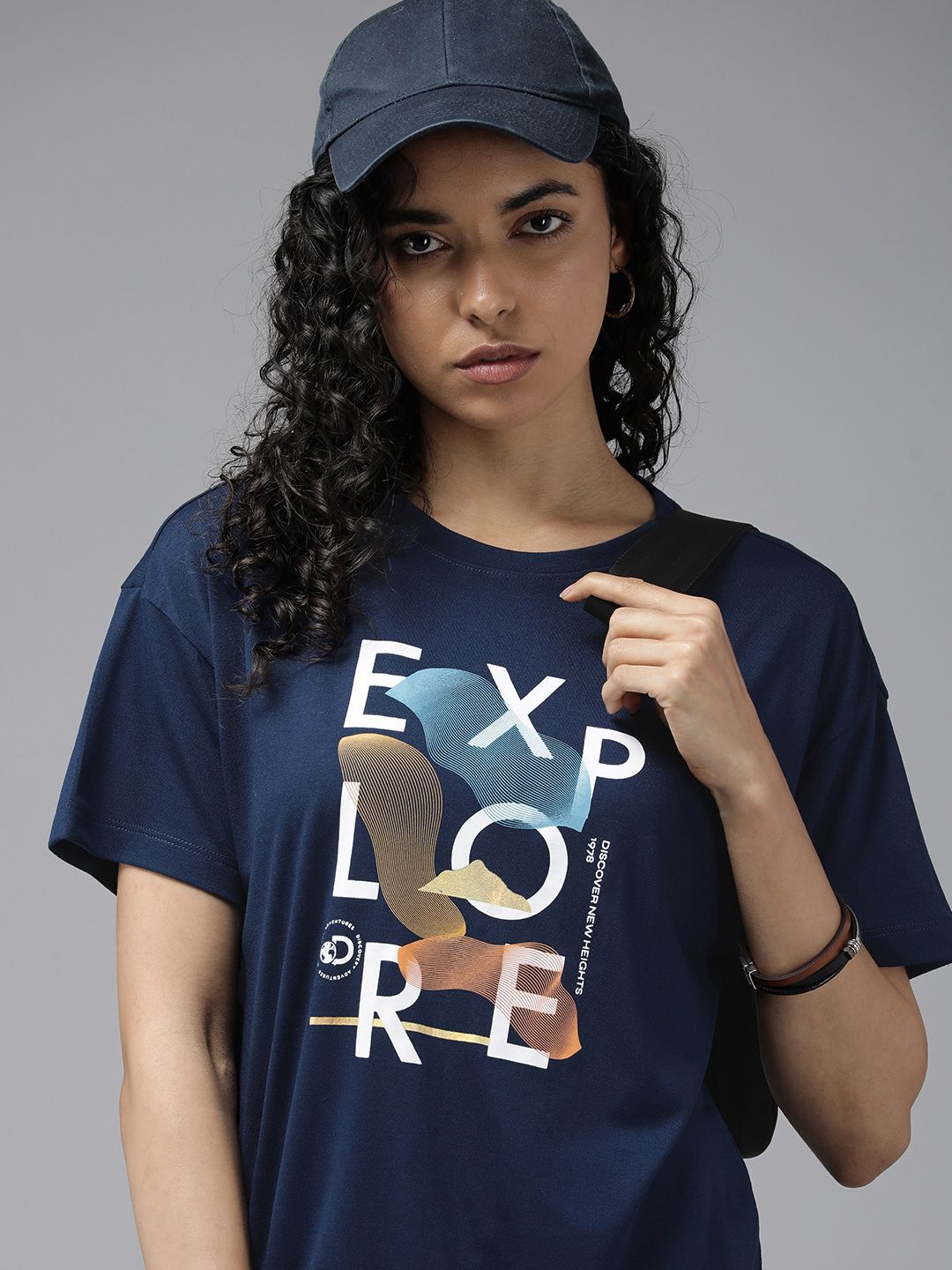 patche Women Printed Round Neck Pure Cotton Blue T-Shirt-picture-14