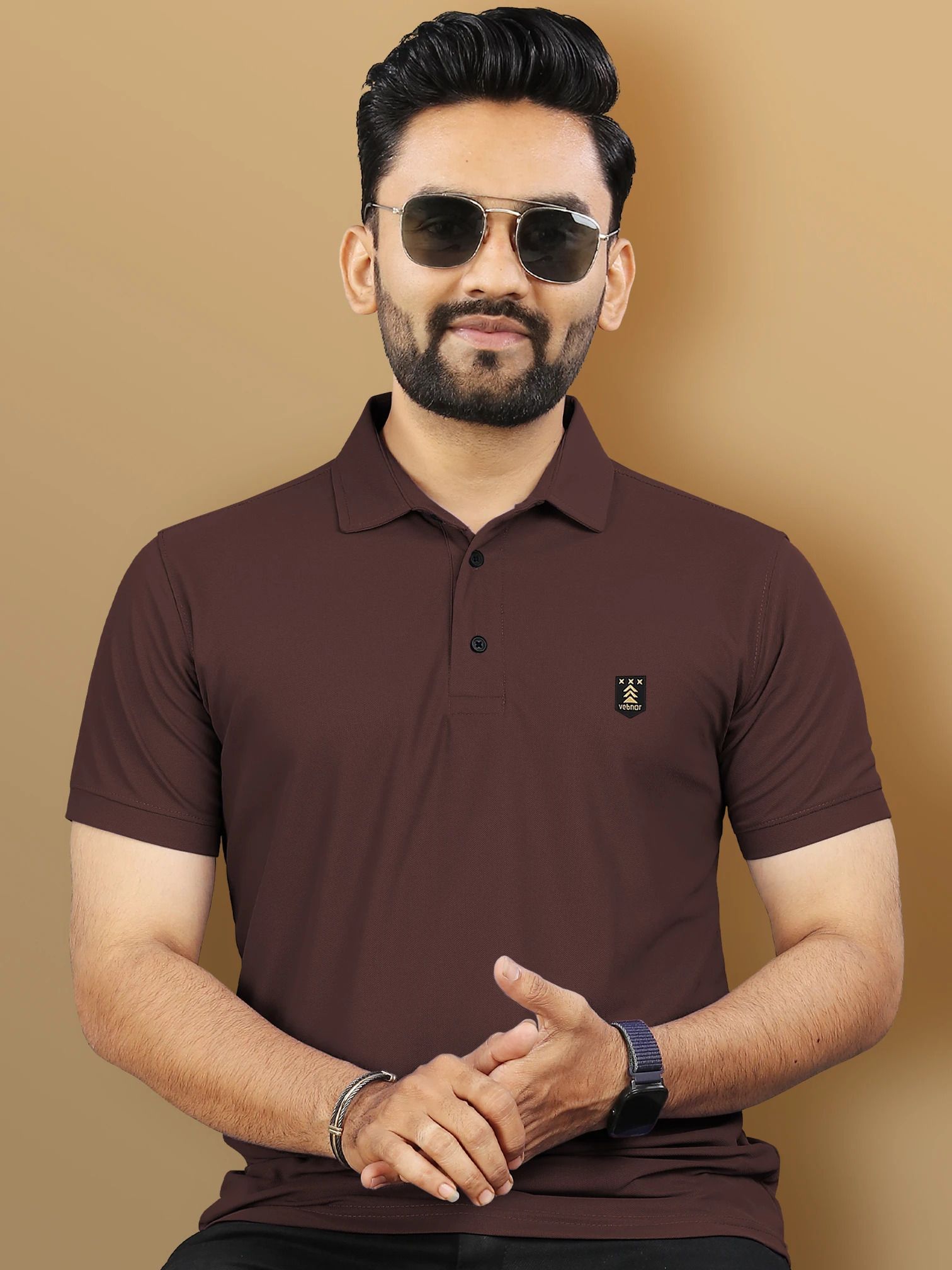 vebnor Men Solid Polo Neck Polyester Brown T-Shirt-picture-28