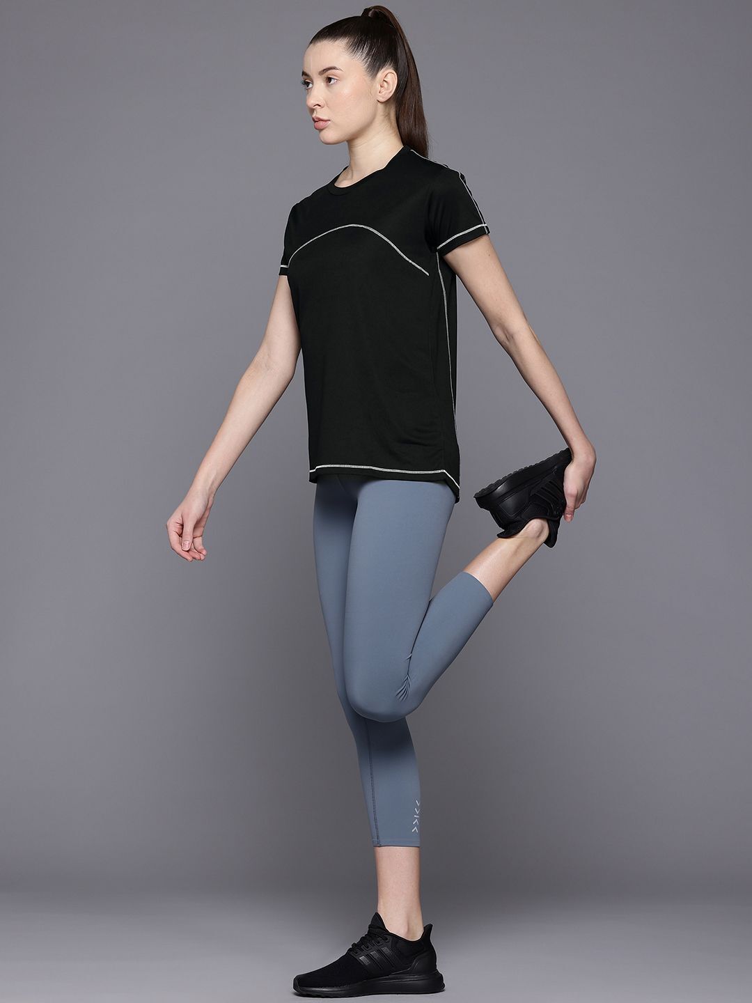 hrx by hrithik roshan Women Solid Round Neck Polyester Black T-Shirt-picture-34