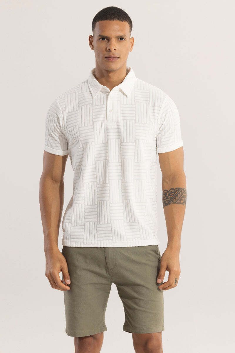 snitch Men Self Design Polo Neck Viscose Rayon White T-Shirt-picture-25