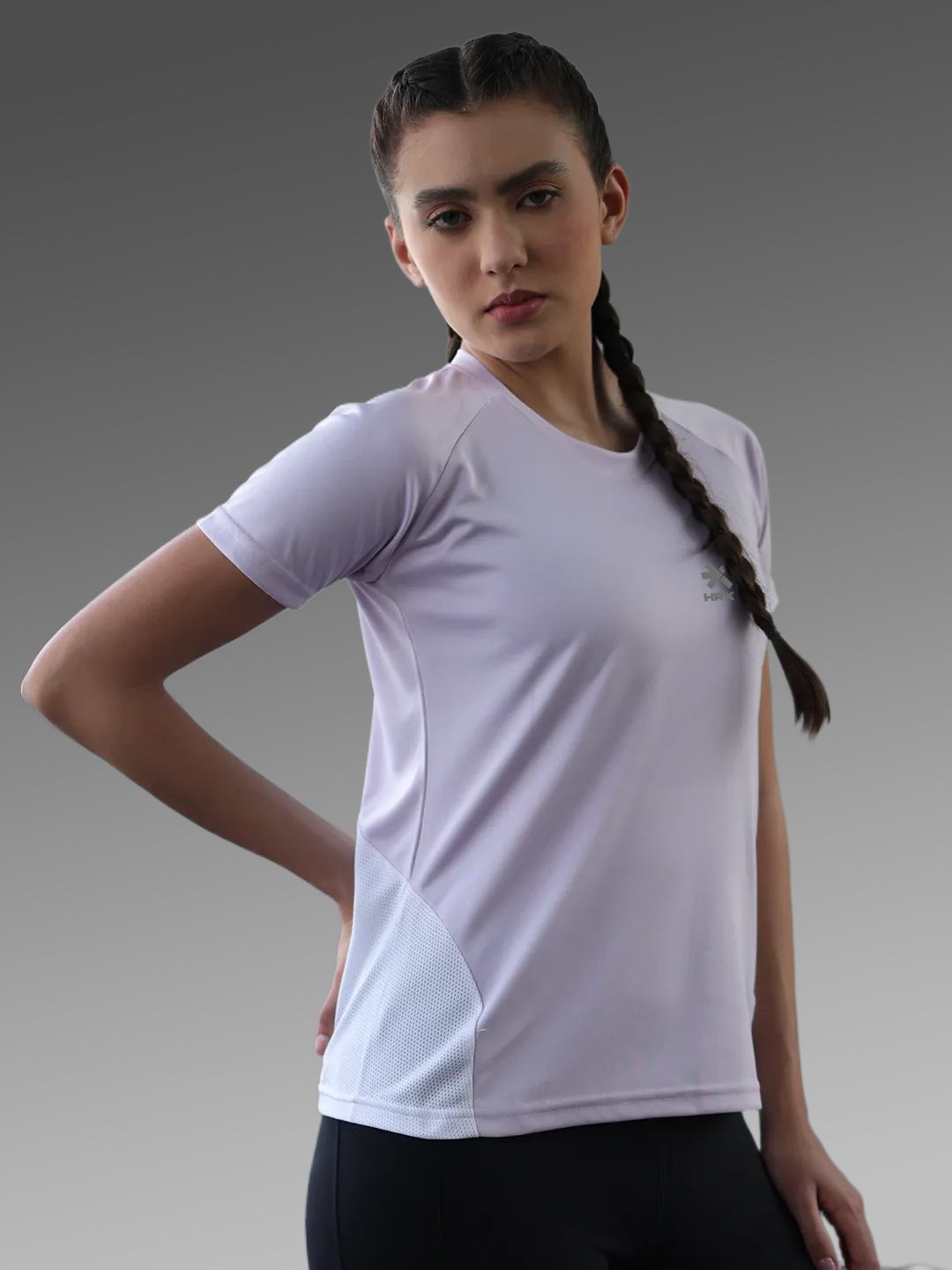 hrx by hrithik roshan Women Solid Round Neck Polyester Purple, White T-Shirt-picture-26