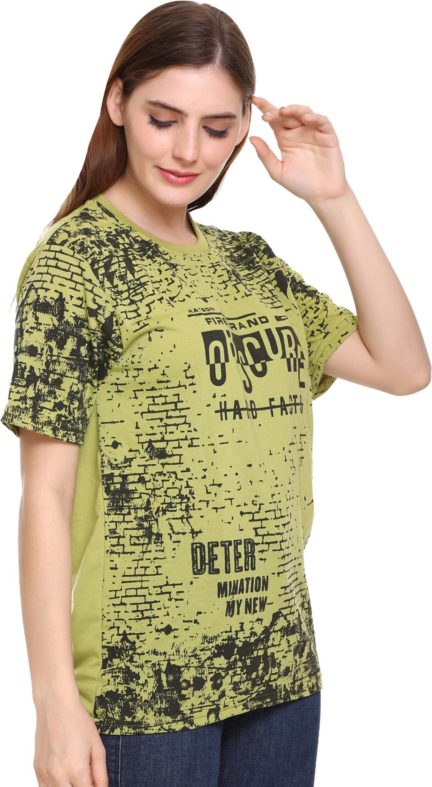shaun Women Printed Round Neck Polyester Green T-Shirt-picture-18