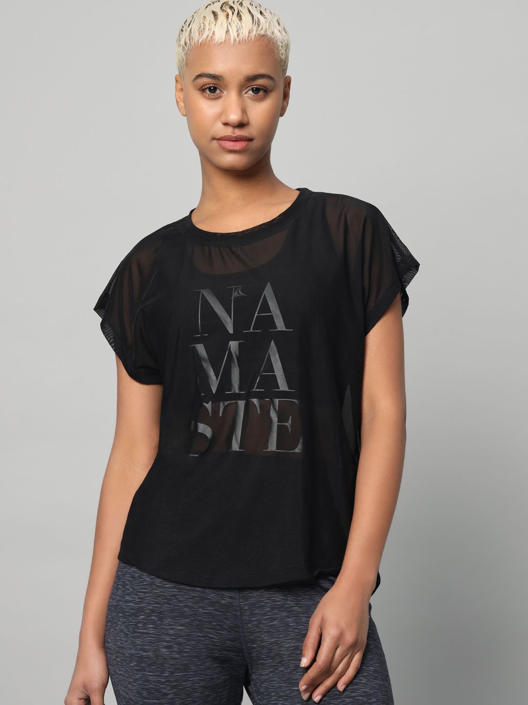 Women Typography Crew Neck Nylon Black T-Shirt-image-38