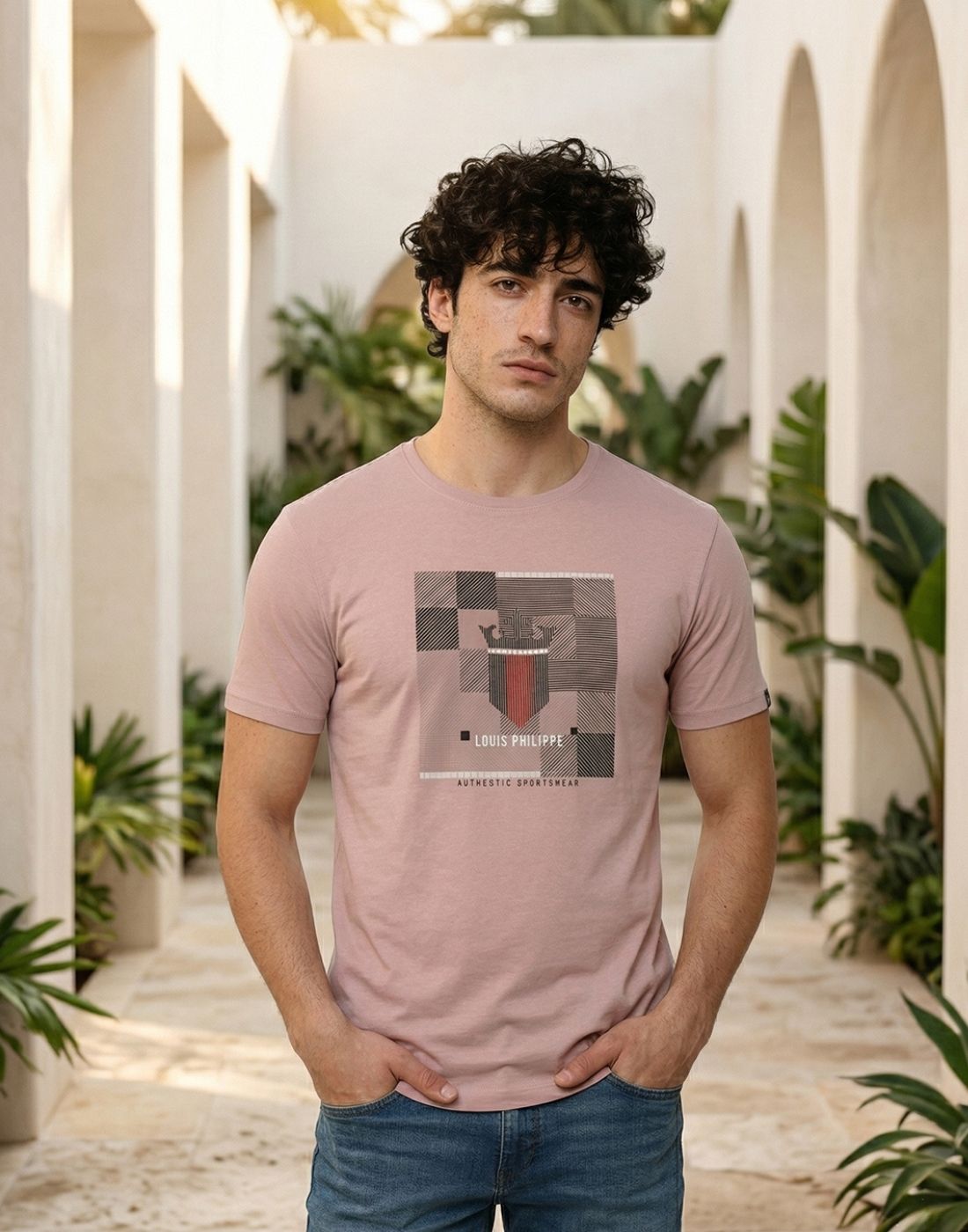 louis philippe Men Graphic Print Round Neck Cotton Blend Pink T-Shirt-picture-13