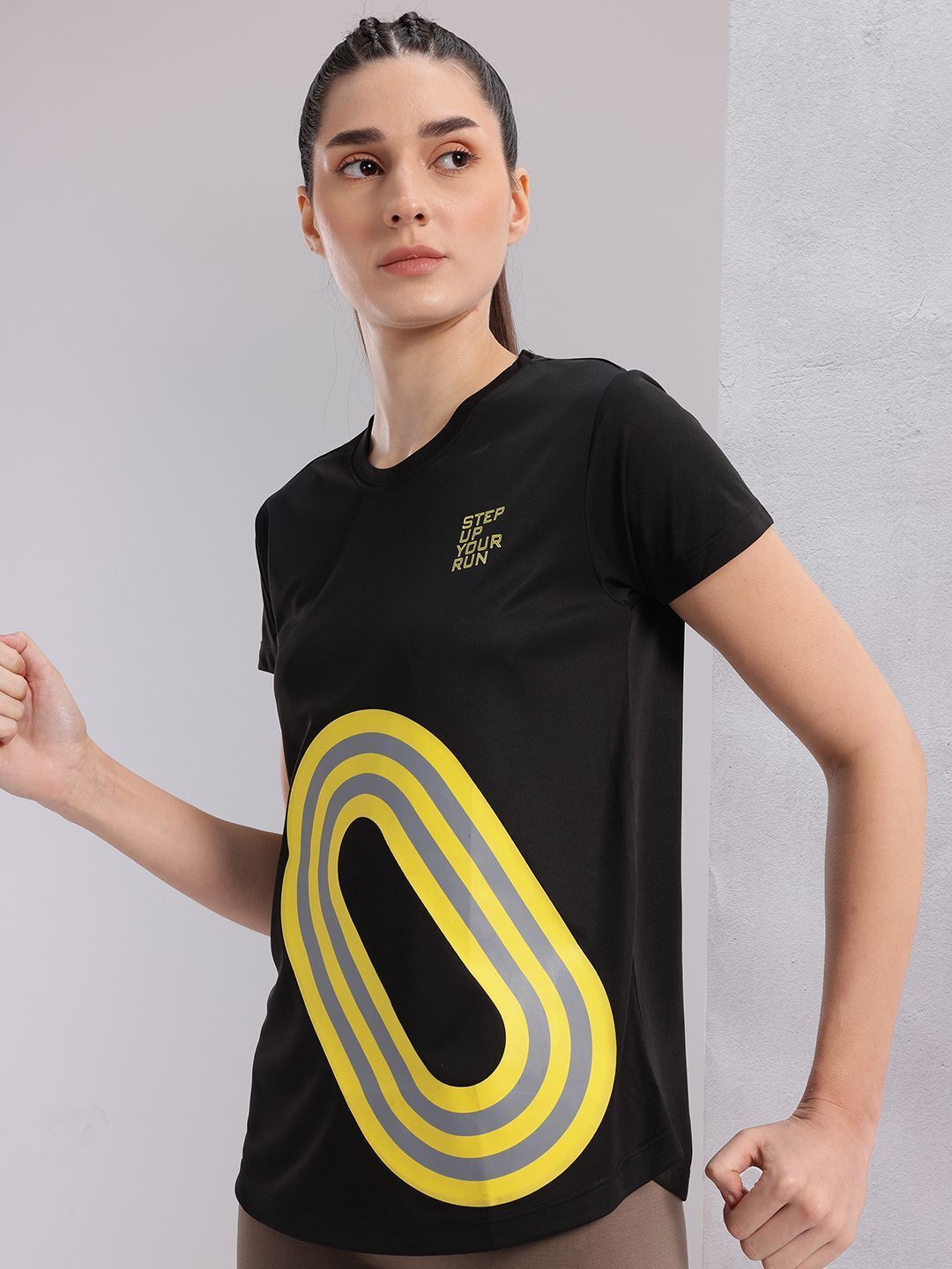 hrx by hrithik roshan Women Printed Round Neck Polyester Black T-Shirt-picture-26