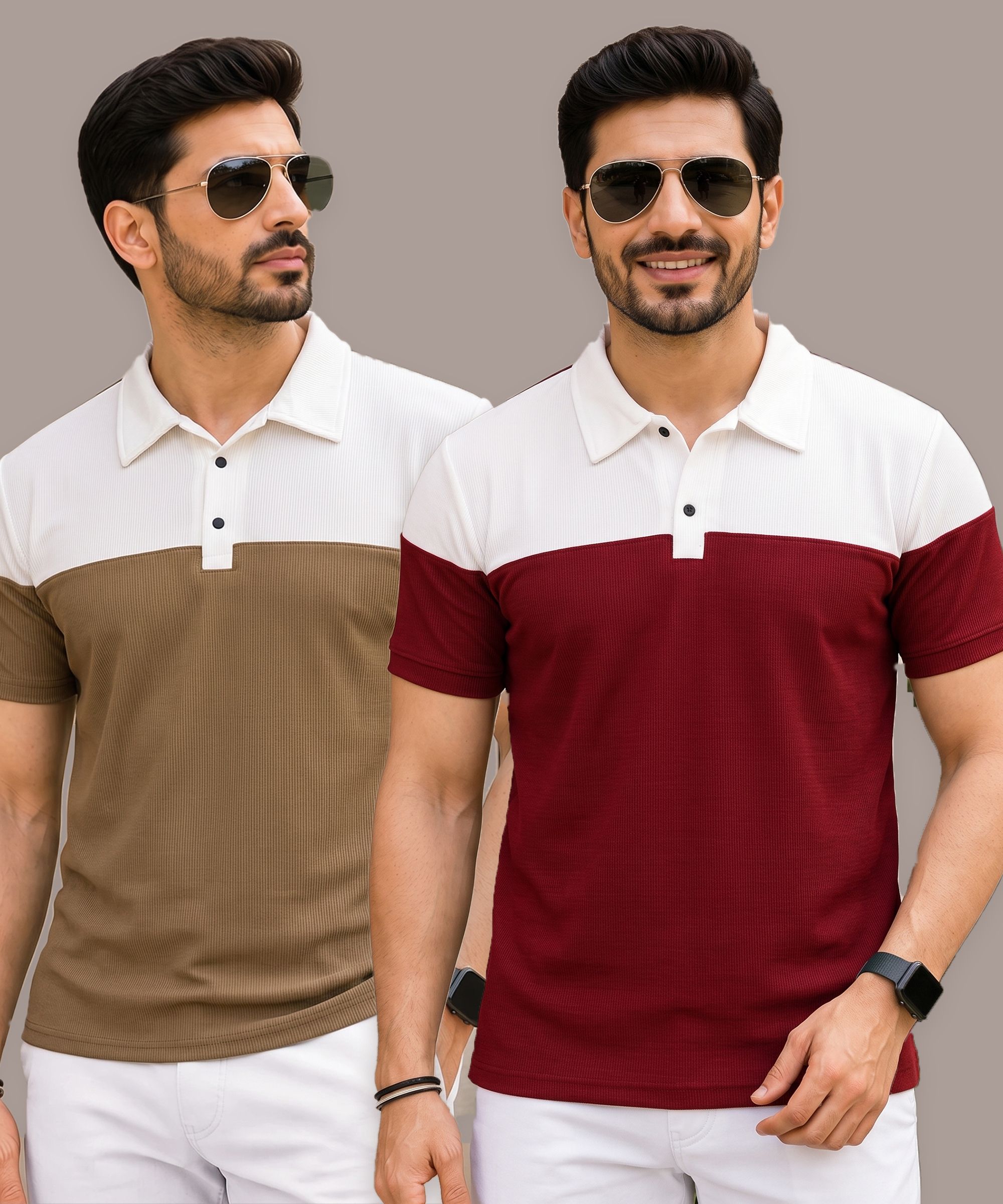christy world Pack of 2 Men Solid Polo Neck Polycotton Multicolor T-Shirt-picture-21