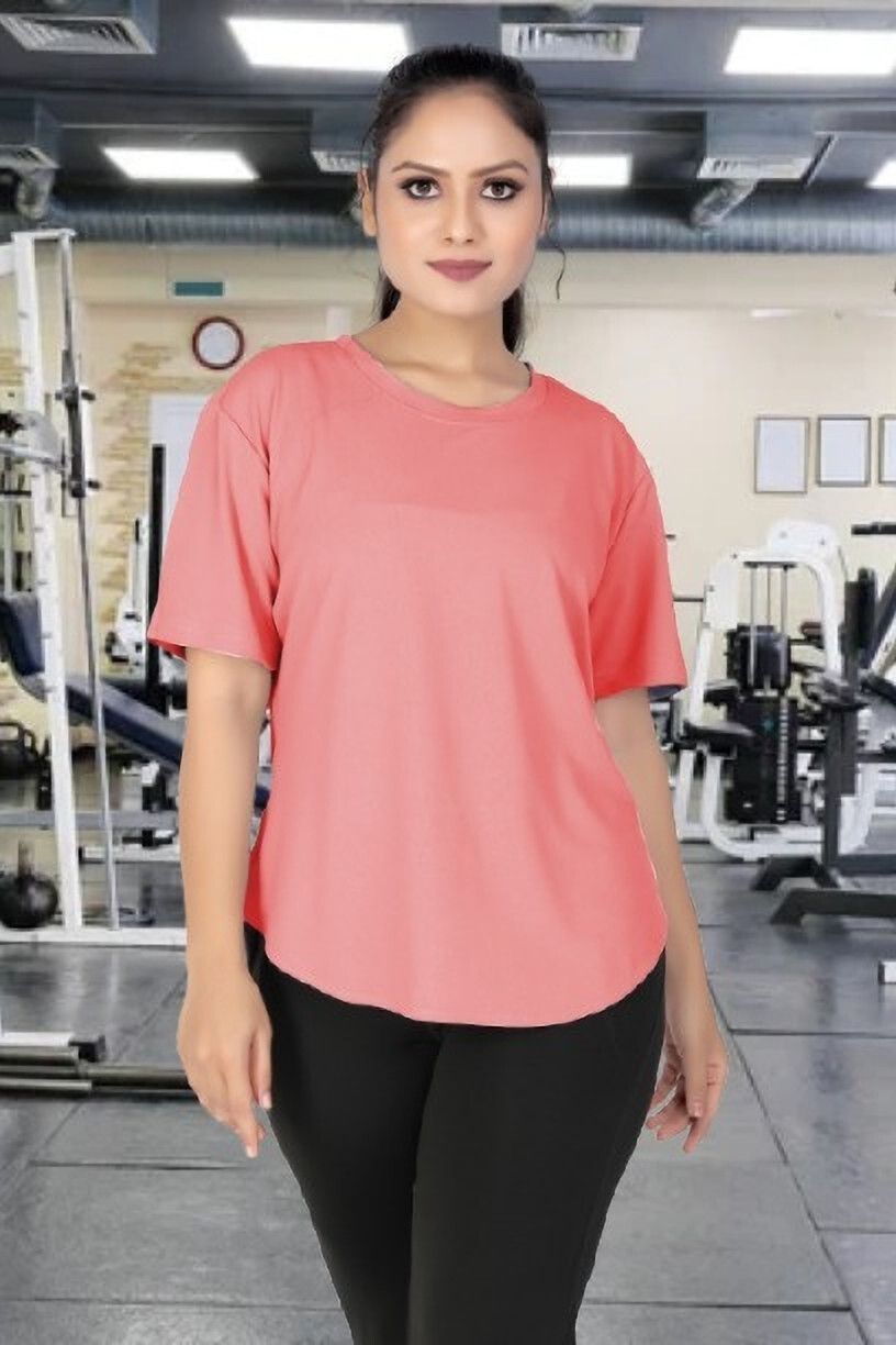 myo2 Women Solid Round Neck Reversible Polyester Pink T-Shirt-picture-26