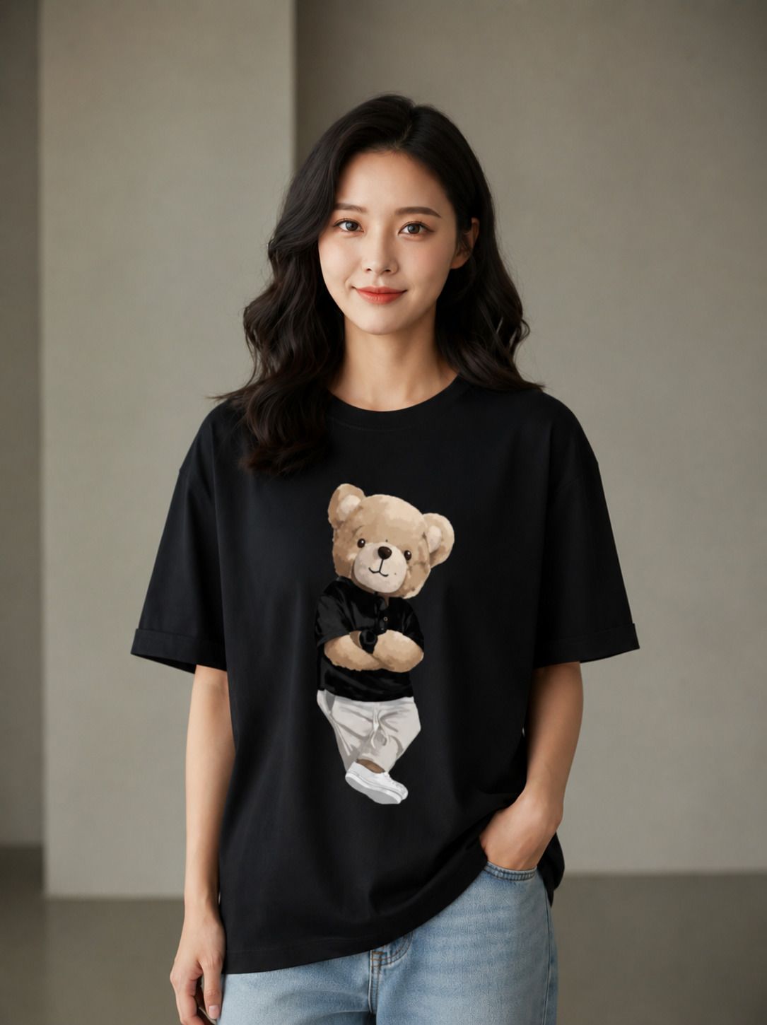 brave one Women Printed Round Neck Cotton Blend Black T-Shirt-picture-0