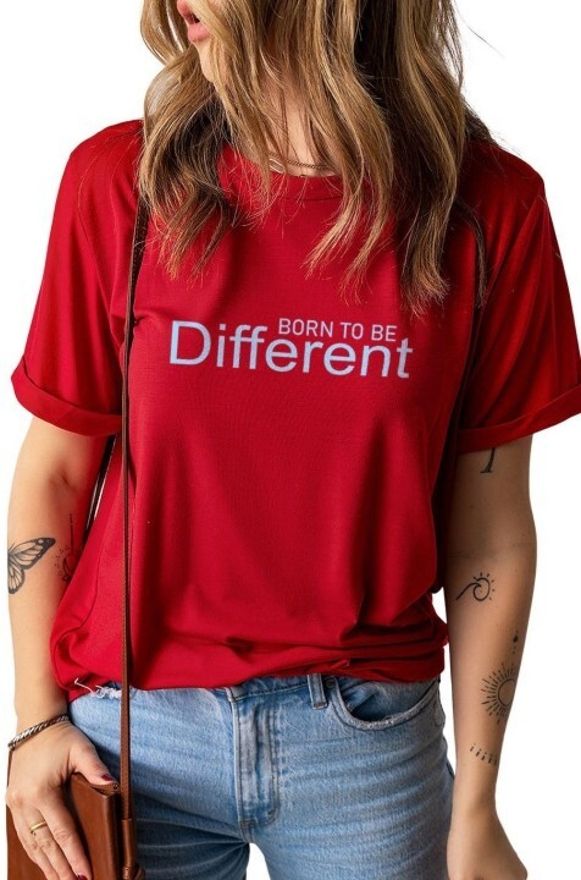 Women Printed Round Neck Pure Cotton Red T-Shirt