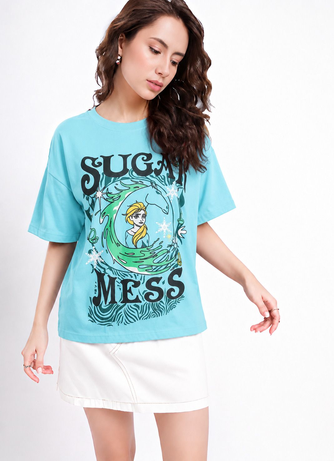 fabflee Women Printed Round Neck Cotton Blend Light Blue T-Shirt-picture-27