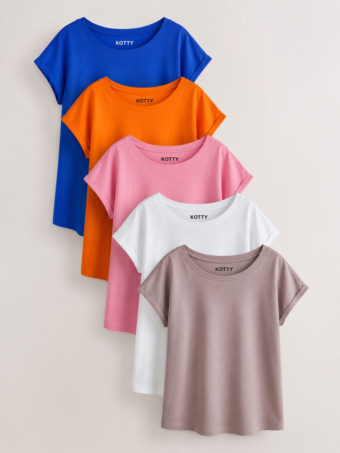 kotty Women Solid Round Neck Cotton Blend Multicolor T-Shirt-picture-18