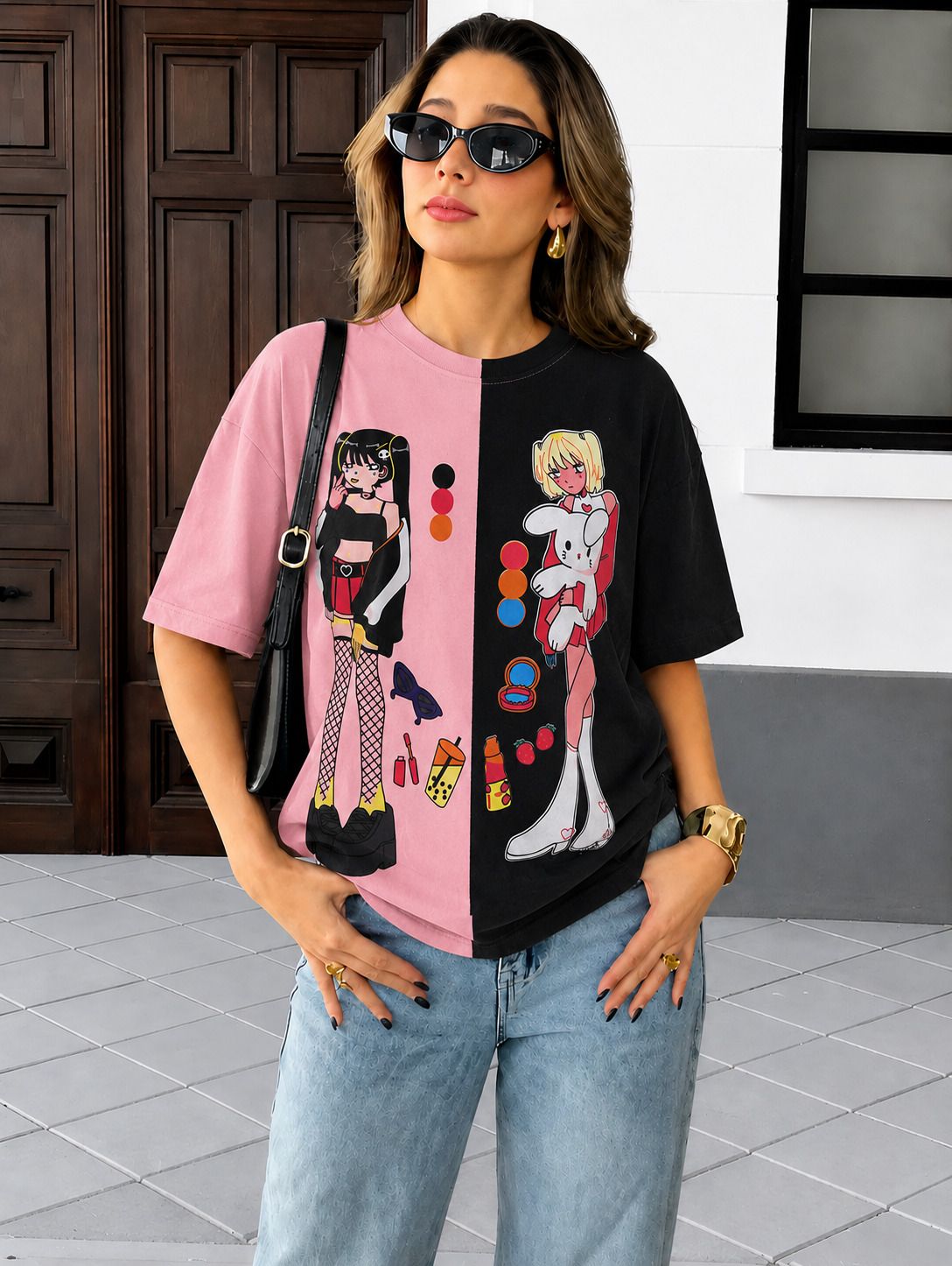 fabflee Women Printed Round Neck Cotton Blend Pink T-Shirt-picture-48