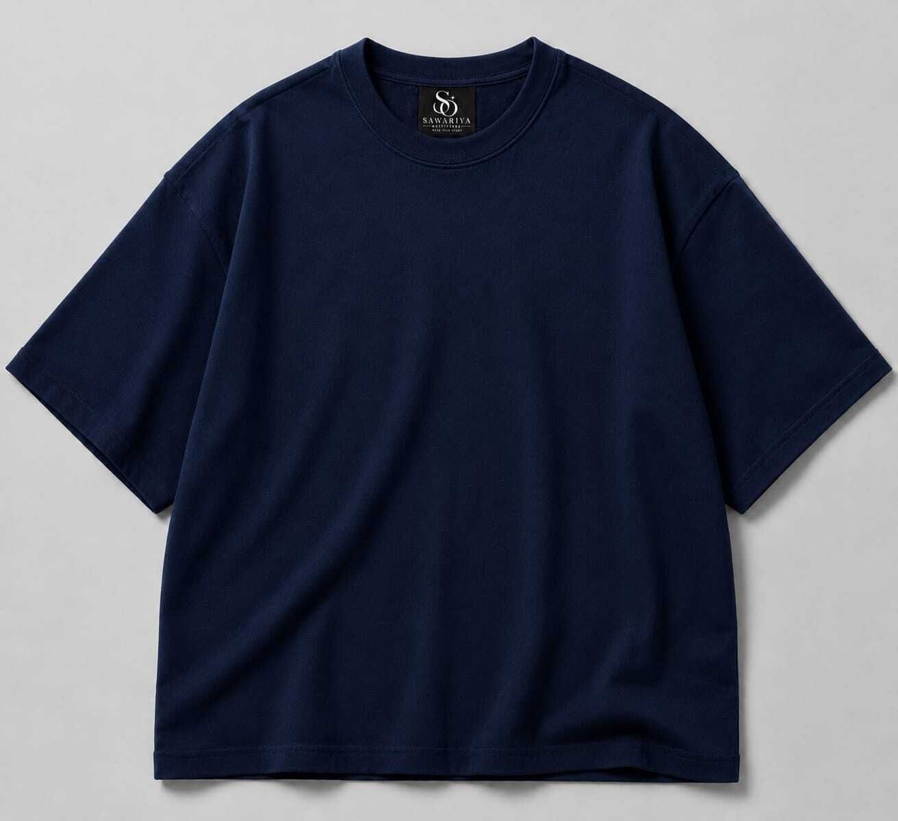 Men Solid Round Neck Cotton Blend Navy Blue T-Shirt-image-13