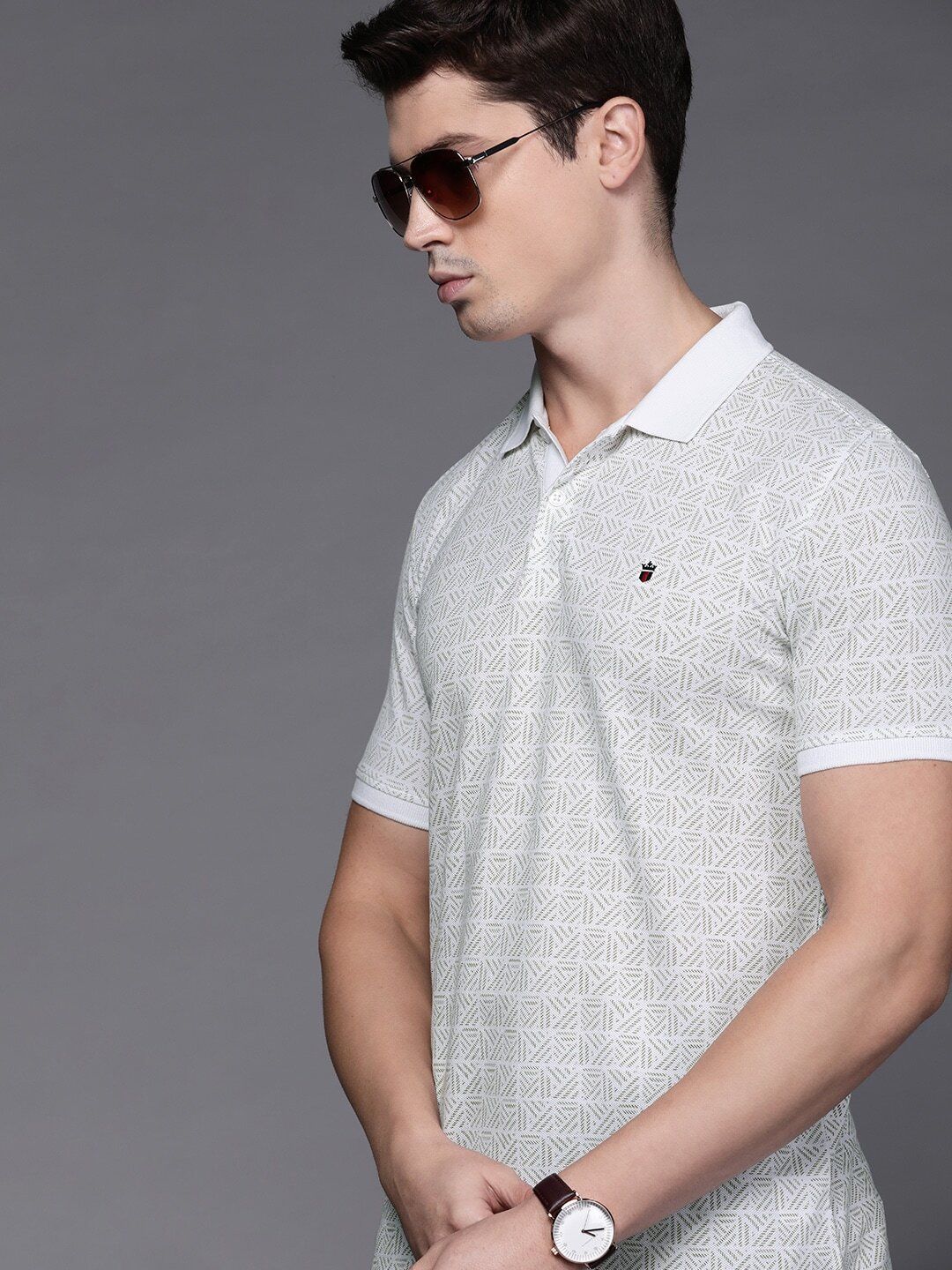 louis philippe Men Printed Polo Neck Pure Cotton White T-Shirt-picture-28