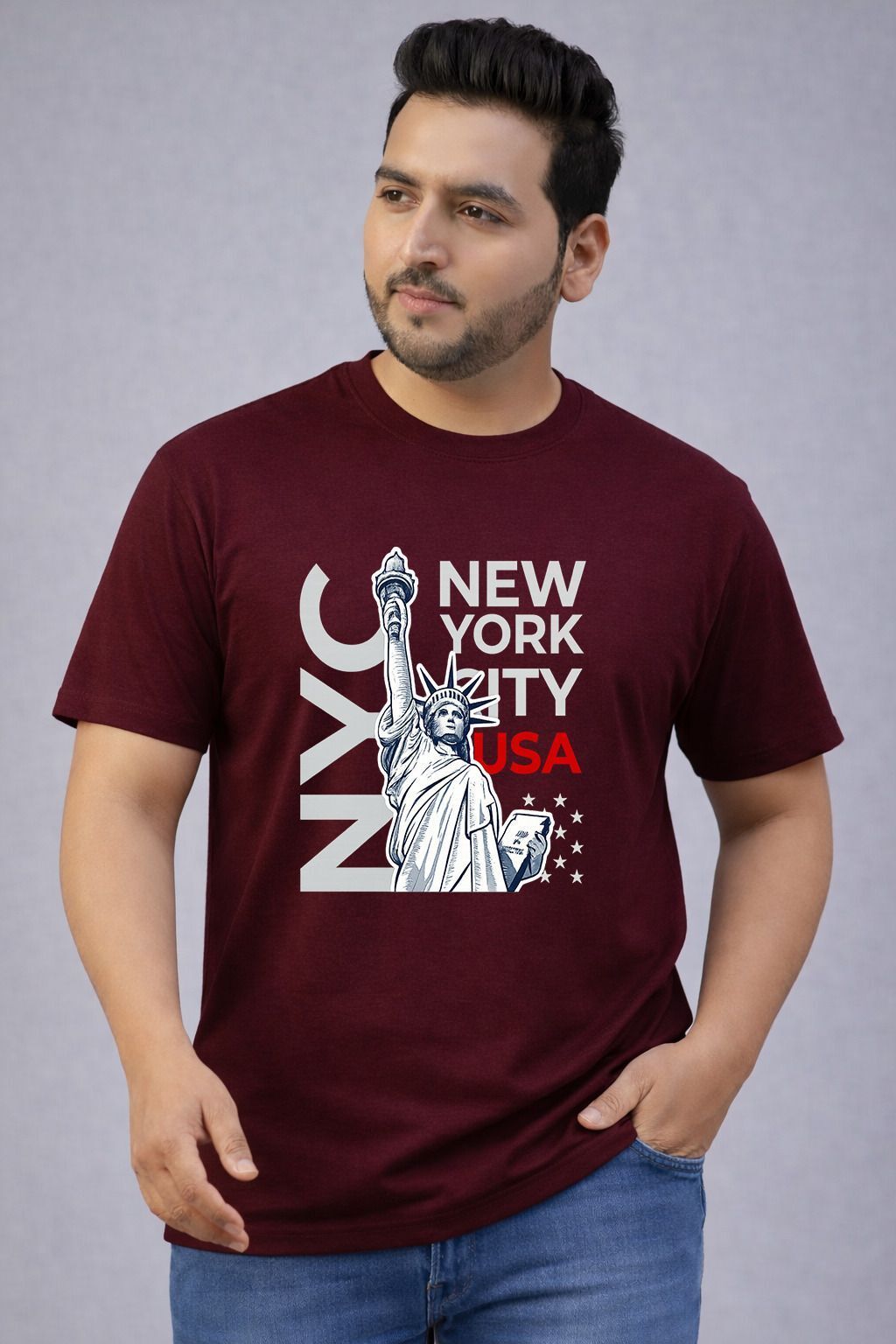 Men Printed Round Neck Pure Cotton Maroon T-Shirt-image-21