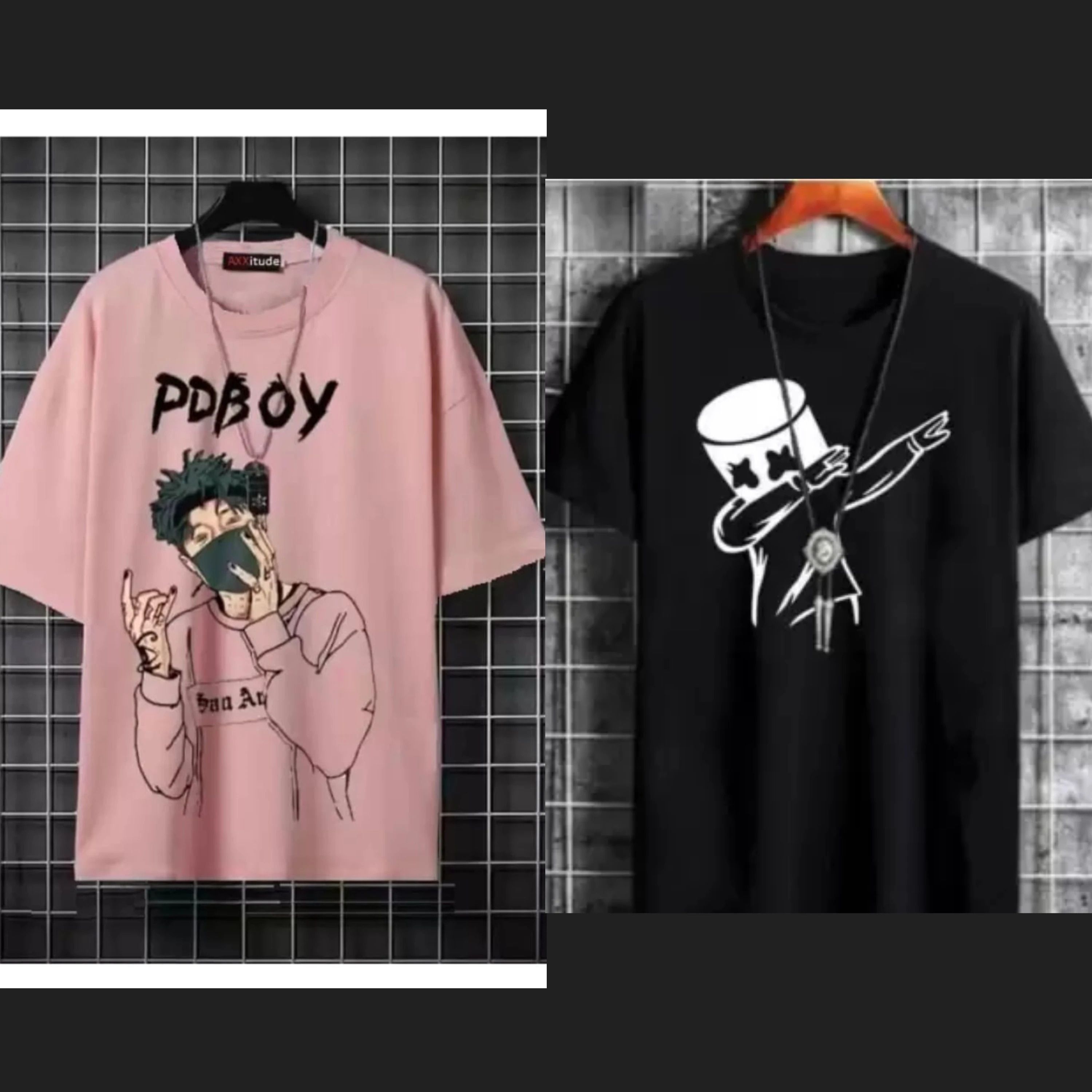 Men Printed Round Neck Polyester Pink, Black T-Shirt-image-32