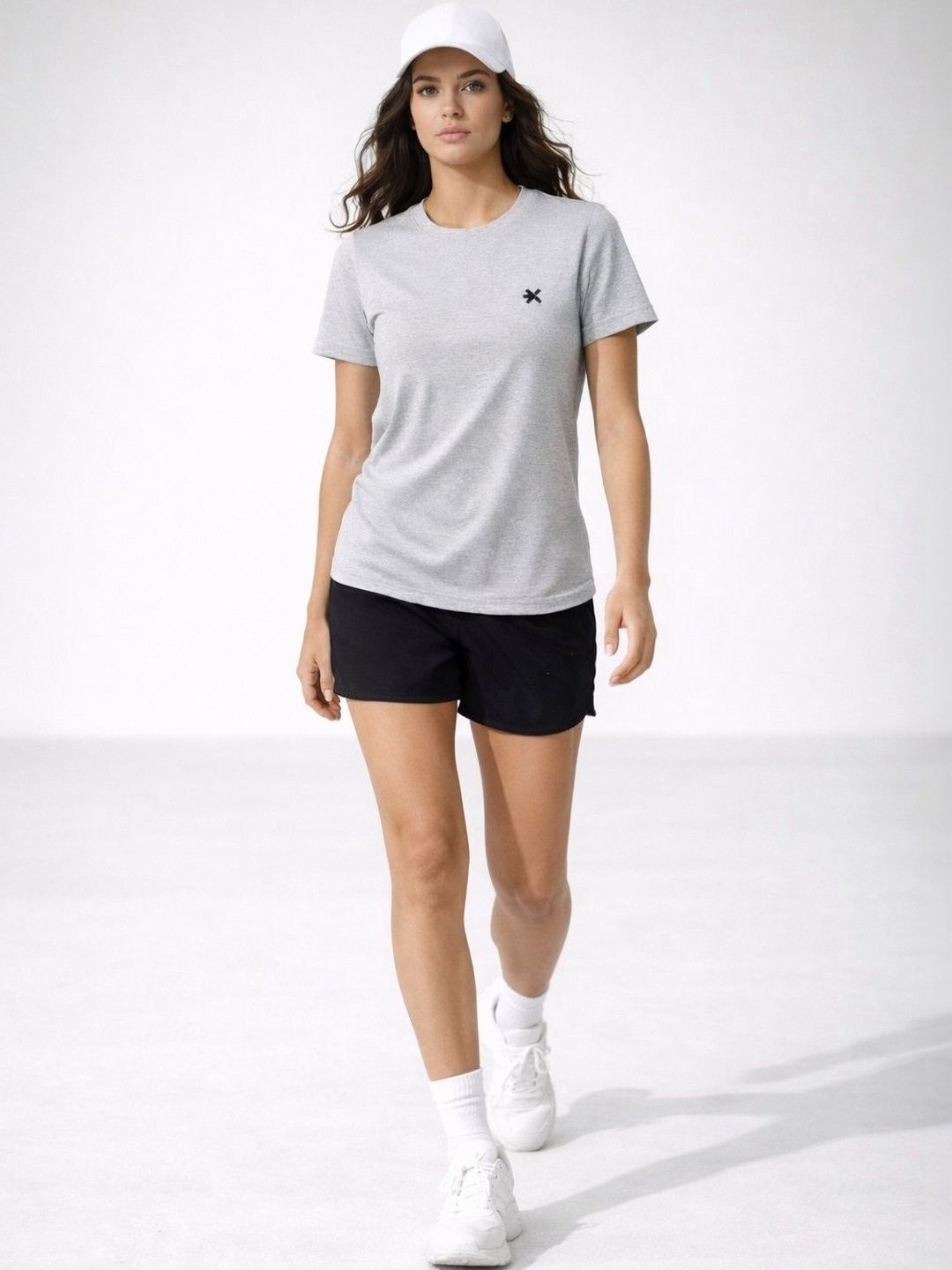 Women Solid Round Neck Pure Cotton Grey T-Shirt-image-0