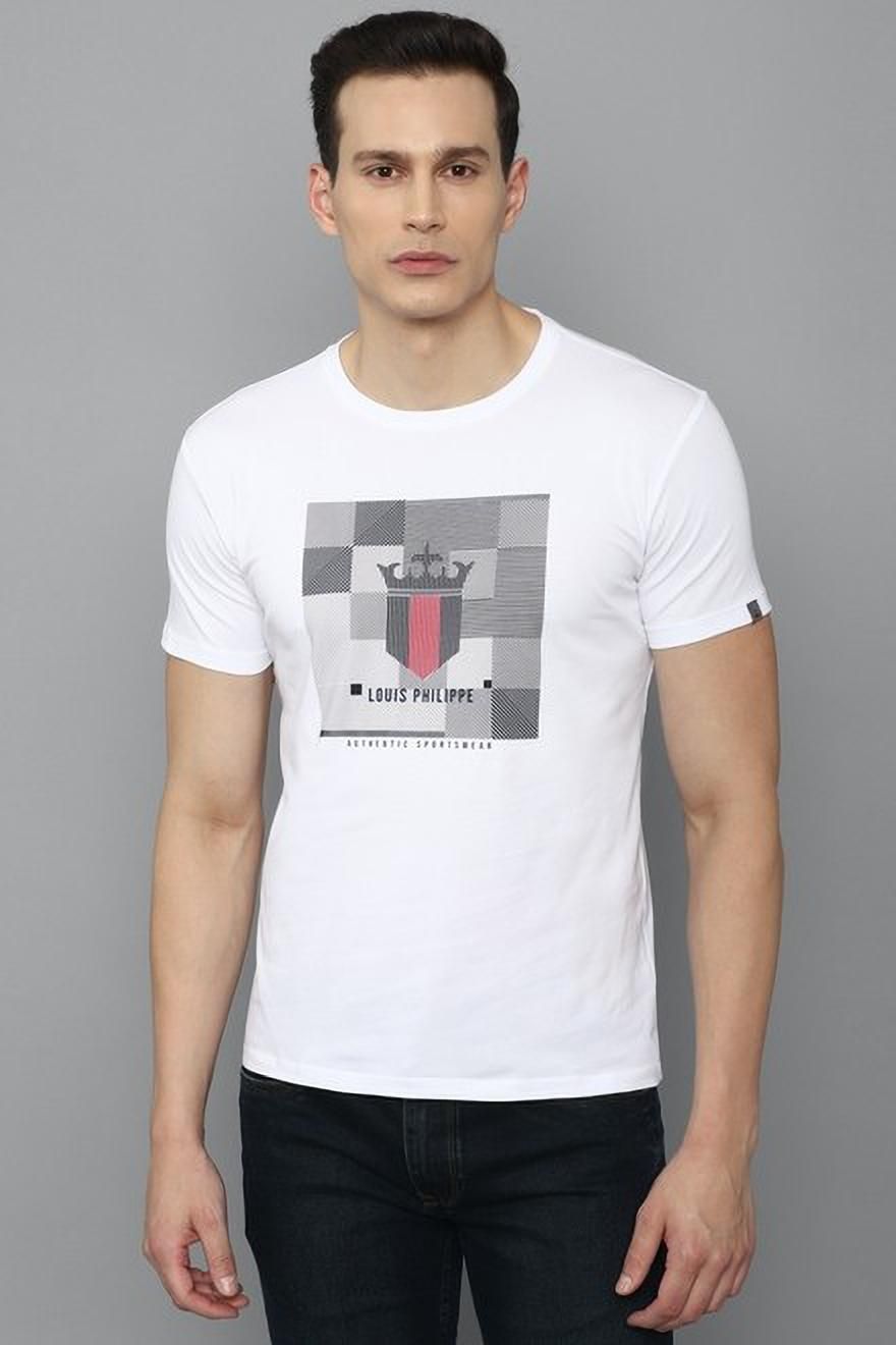 louis philippe sport Slim Fit Casual Men Printed Round Neck Cotton Blend White T-Shirt-picture-11