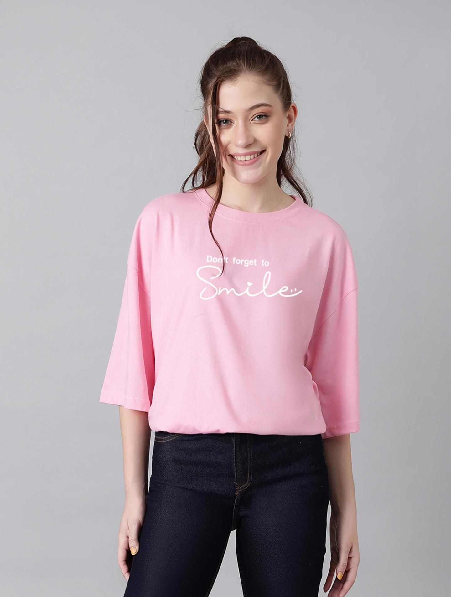 kotty Women Printed Round Neck Cotton Blend Pink T-Shirt-picture-12