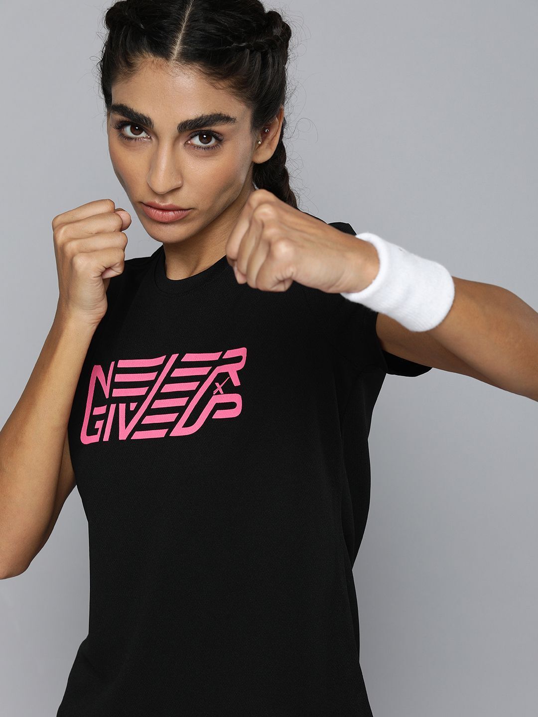 hrx by hrithik roshan Women Printed Round Neck Polyester Black T-Shirt-picture-35