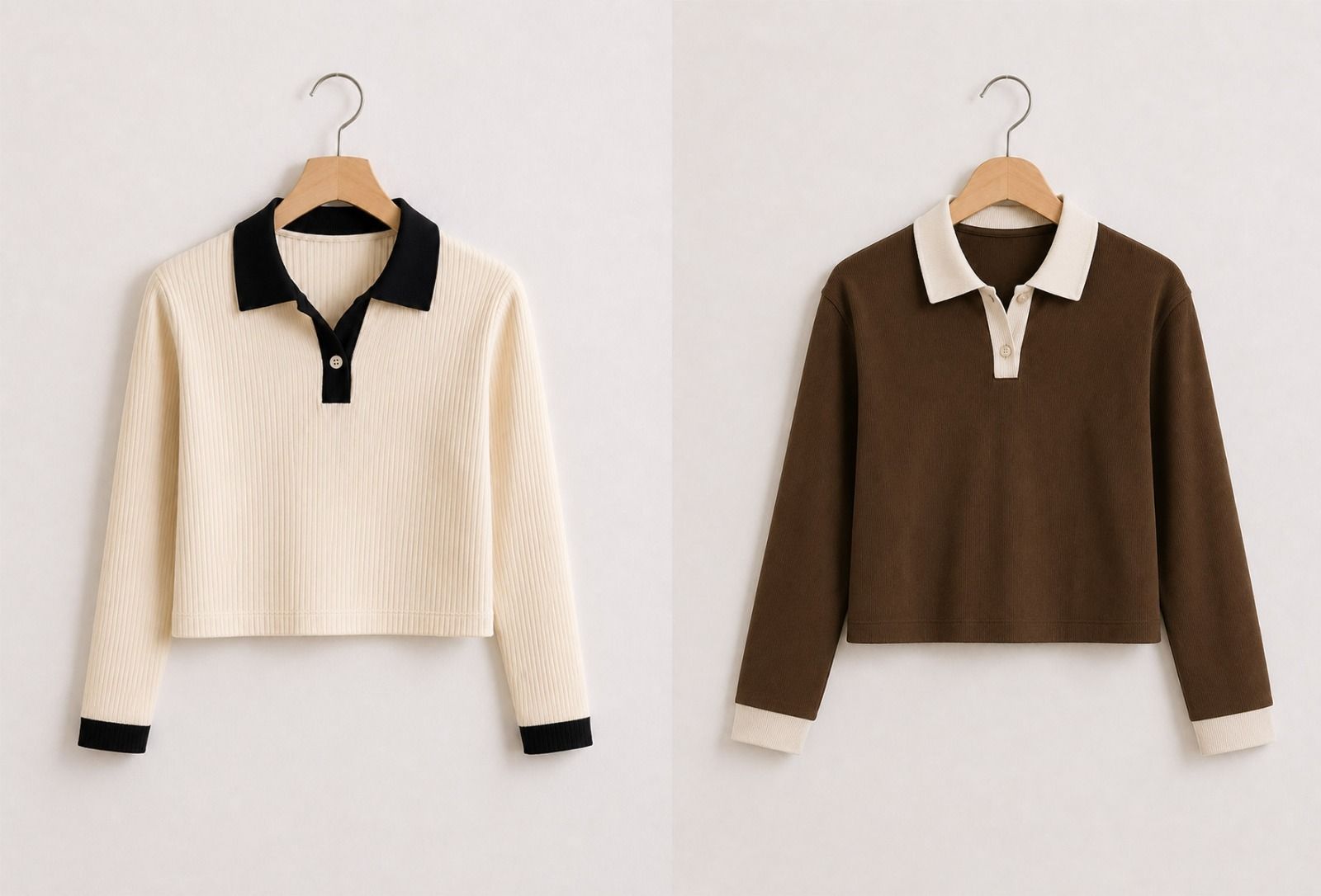 wiora Pack of 2 Women Self Design Peter Pan Collar Polycotton Beige, Brown T-Shirt-picture-19