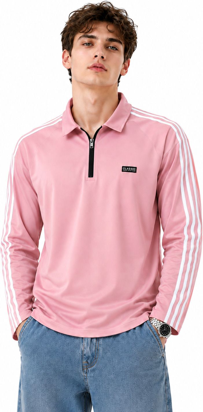 luna Men Striped Polo Neck Reversible Polyester Pink T-Shirt-picture-12