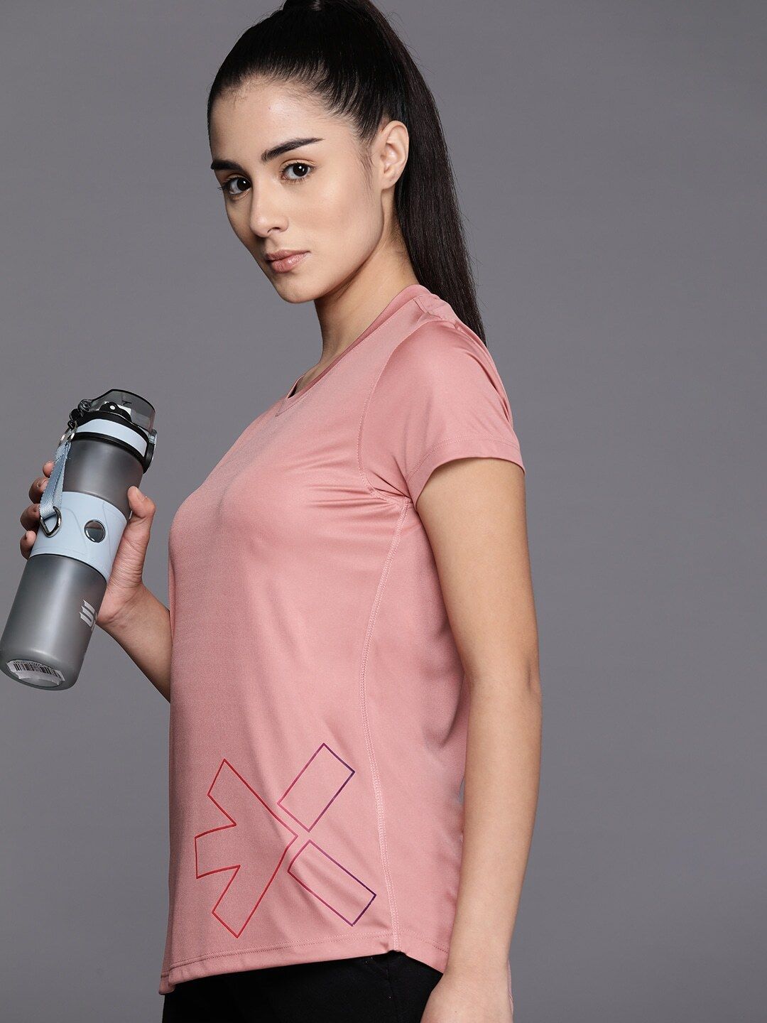 hrx by hrithik roshan Women Printed Round Neck Polyester Red T-Shirt-picture-10