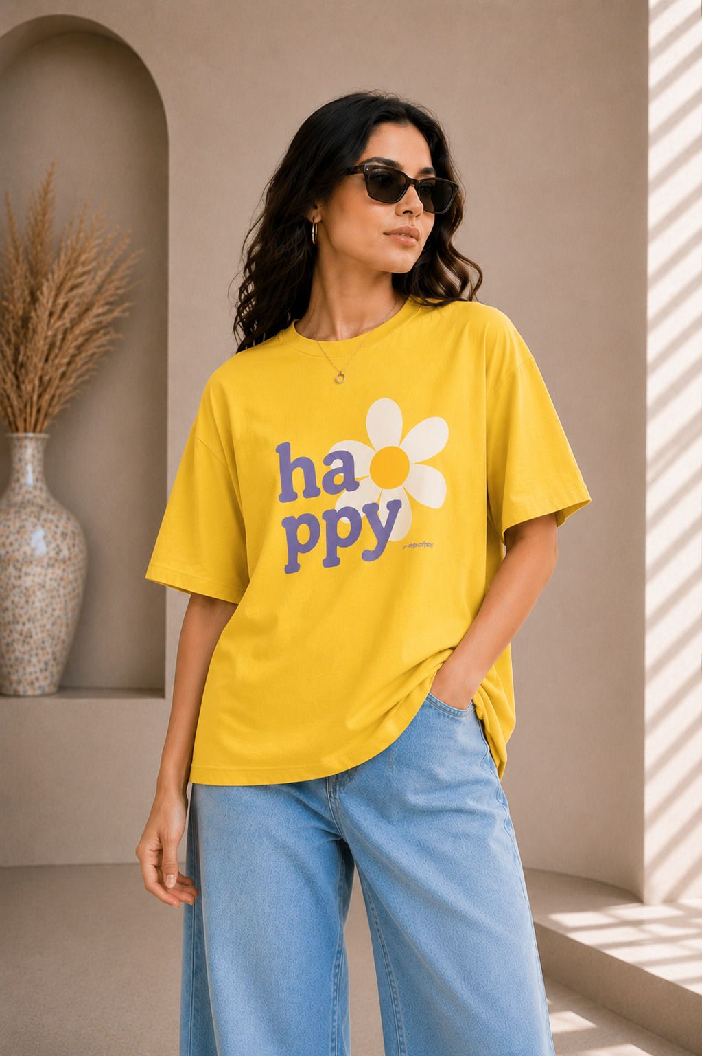 Women Printed Round Neck Cotton Blend Yellow T-Shirt-image-38