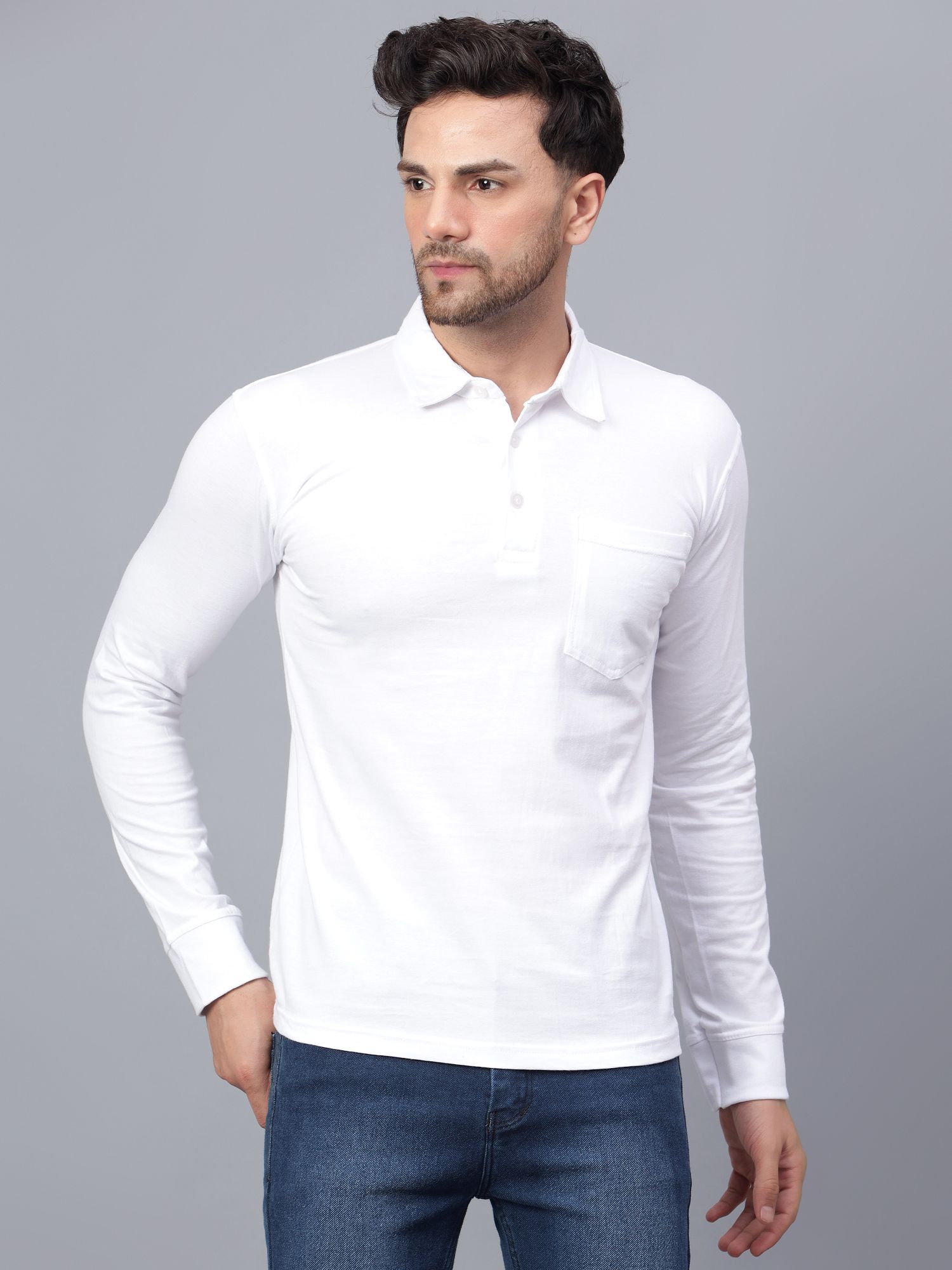 fleximaa Men Solid Polo Neck Pure Cotton White T-Shirt-picture-10