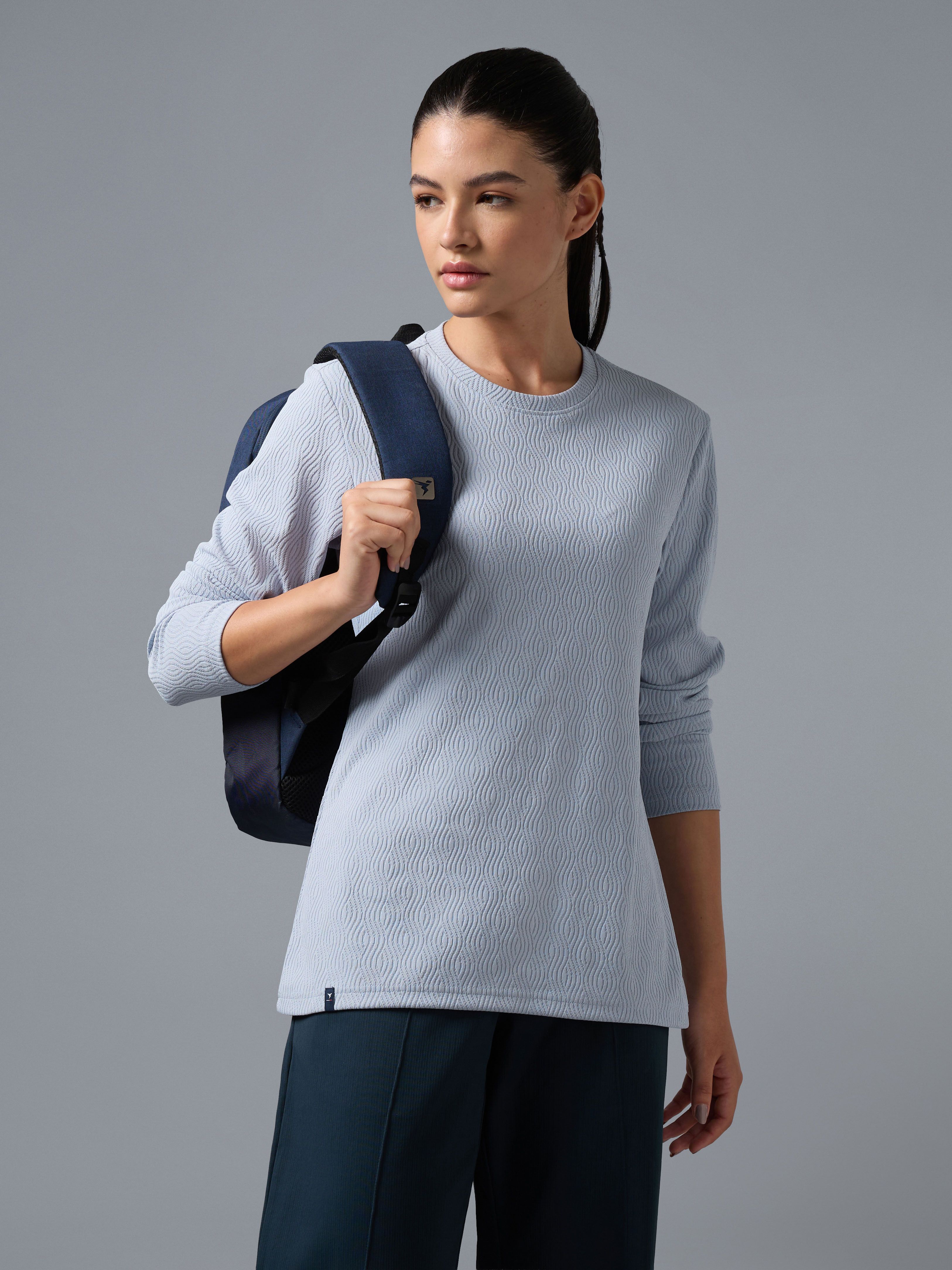 technosport Women Self Design Round Neck Polyester Blue T-Shirt-picture-13