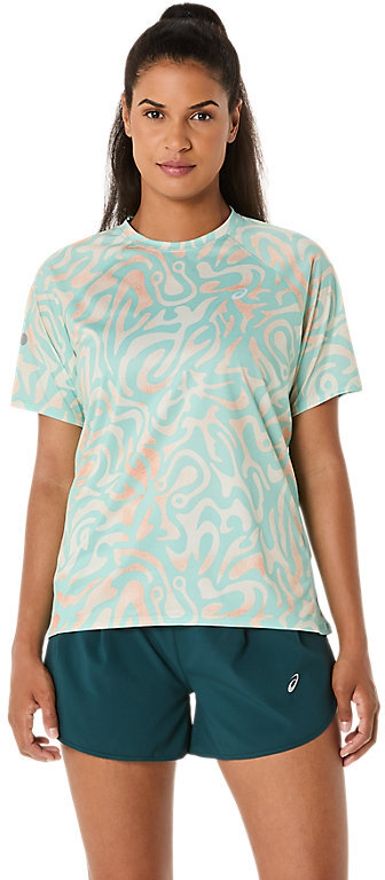 asics Women Abstract Round Neck Polyester Green T-Shirt-picture-15