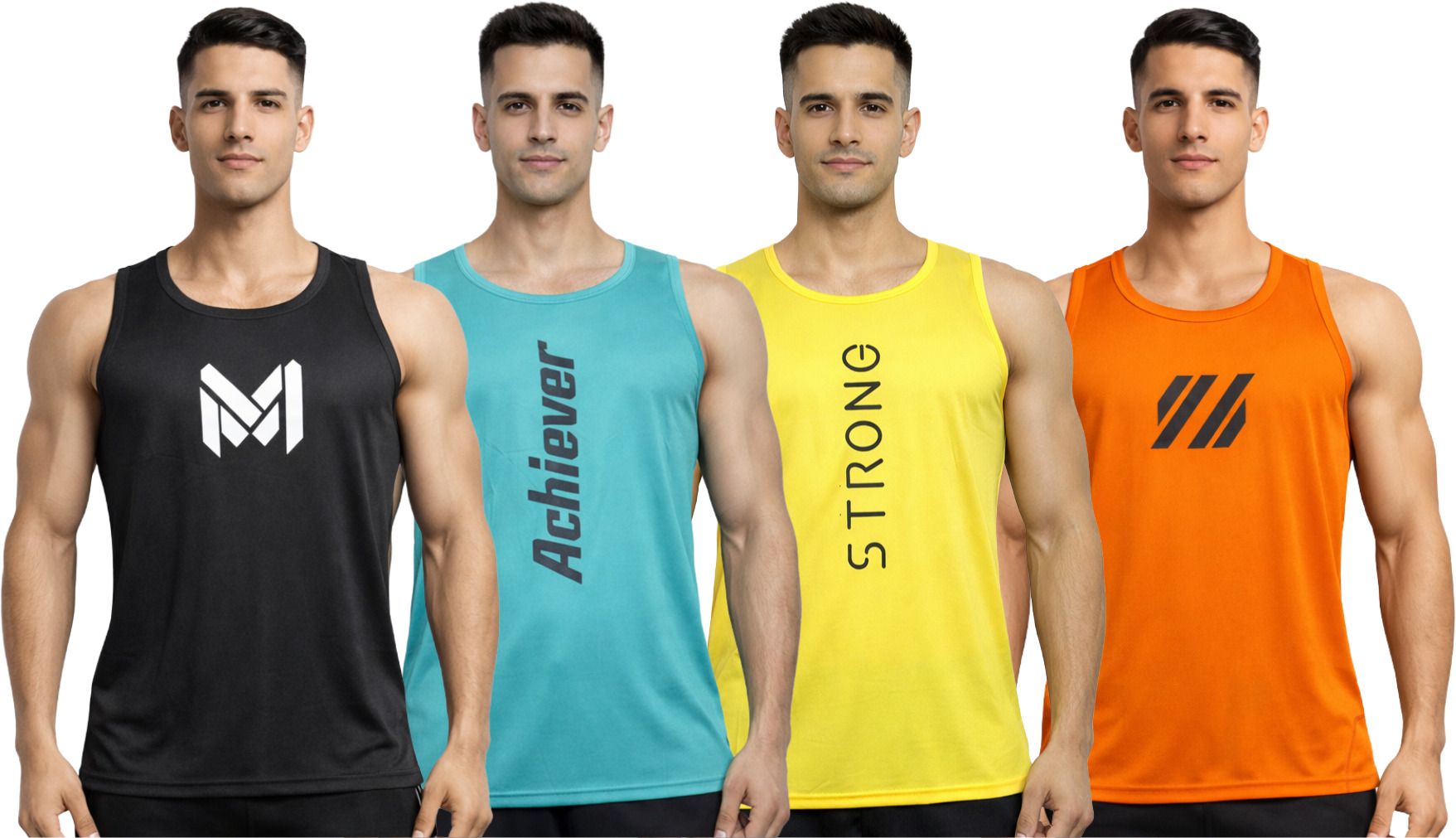 Pack of 4 Polyester Printed Gym Sandow/Vest for Unisex Men Vest-image-48