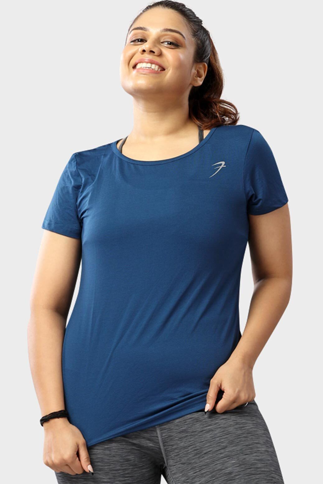 Women Solid Round Neck Polyester Navy Blue T-Shirt-image-44