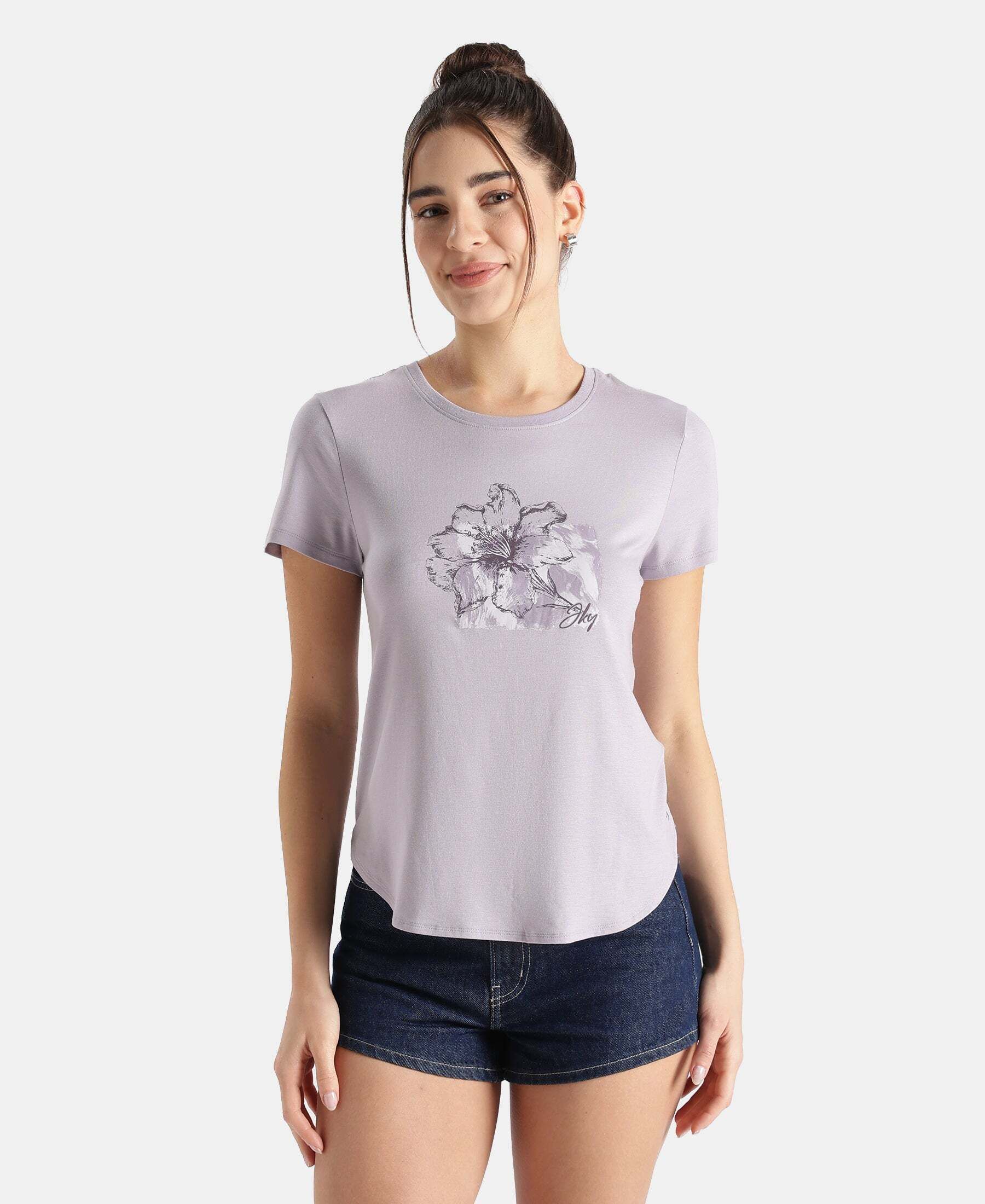 IW31 Micro Modal Cotton Elastane Stretch Fabric Women Graphic Print Round Neck Modal Purple T-Shirt-image-27