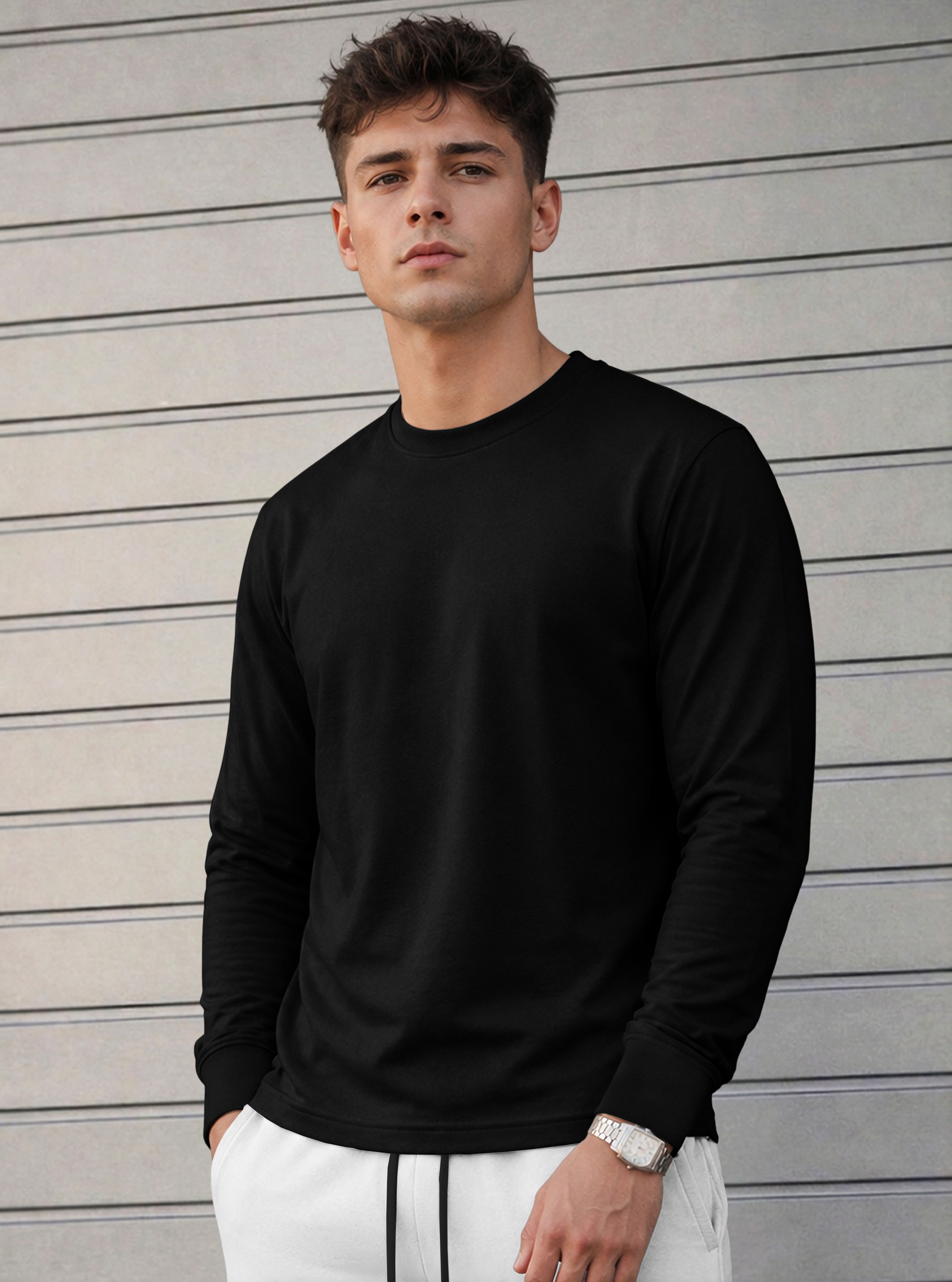 flipkart smartbuy Men Solid Round Neck Cotton Blend Black T-Shirt-picture-15