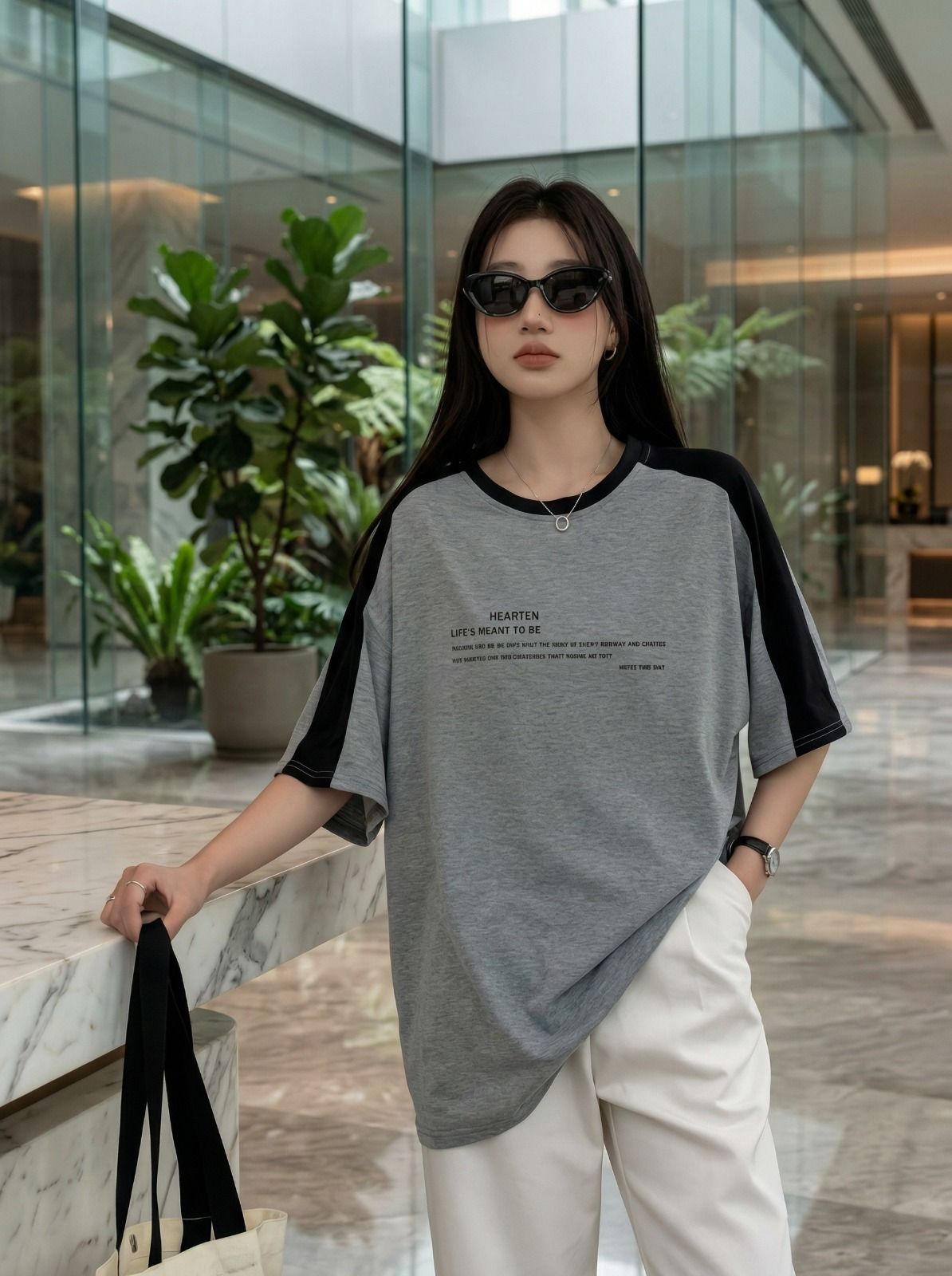 mk digital Women Typography Round Neck Cotton Blend Grey, Black T-Shirt-picture-18