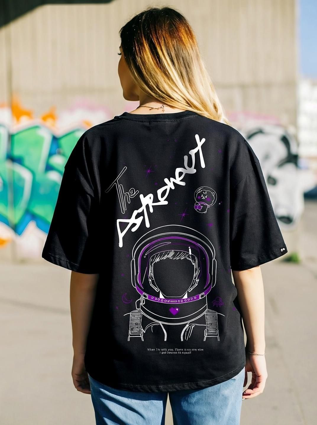 bewakoof Oversized Women Printed Round Neck Pure Cotton Black T-Shirt-picture-13