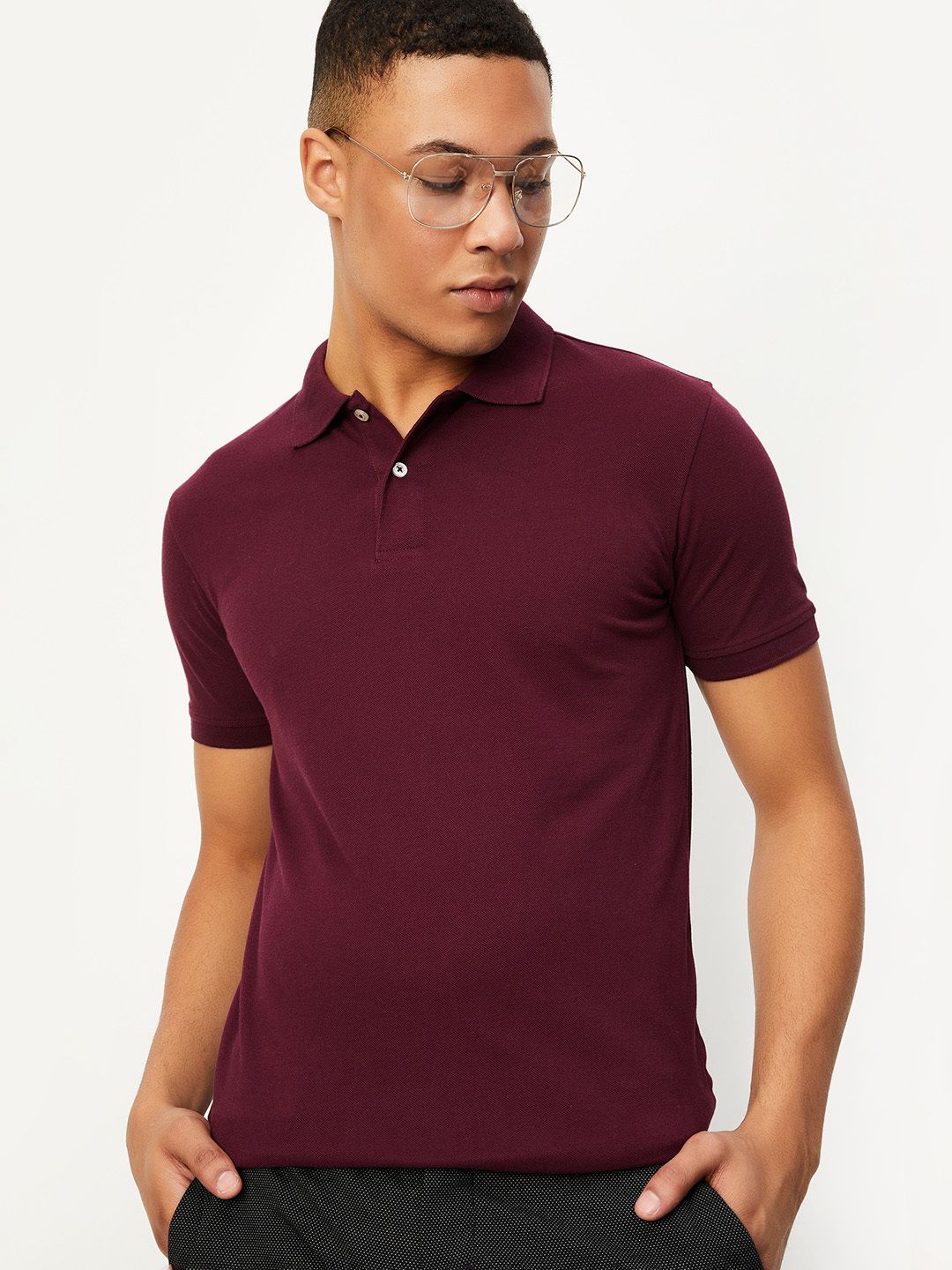 max Men Solid Polo Neck Cotton Blend Red T-Shirt-picture-26