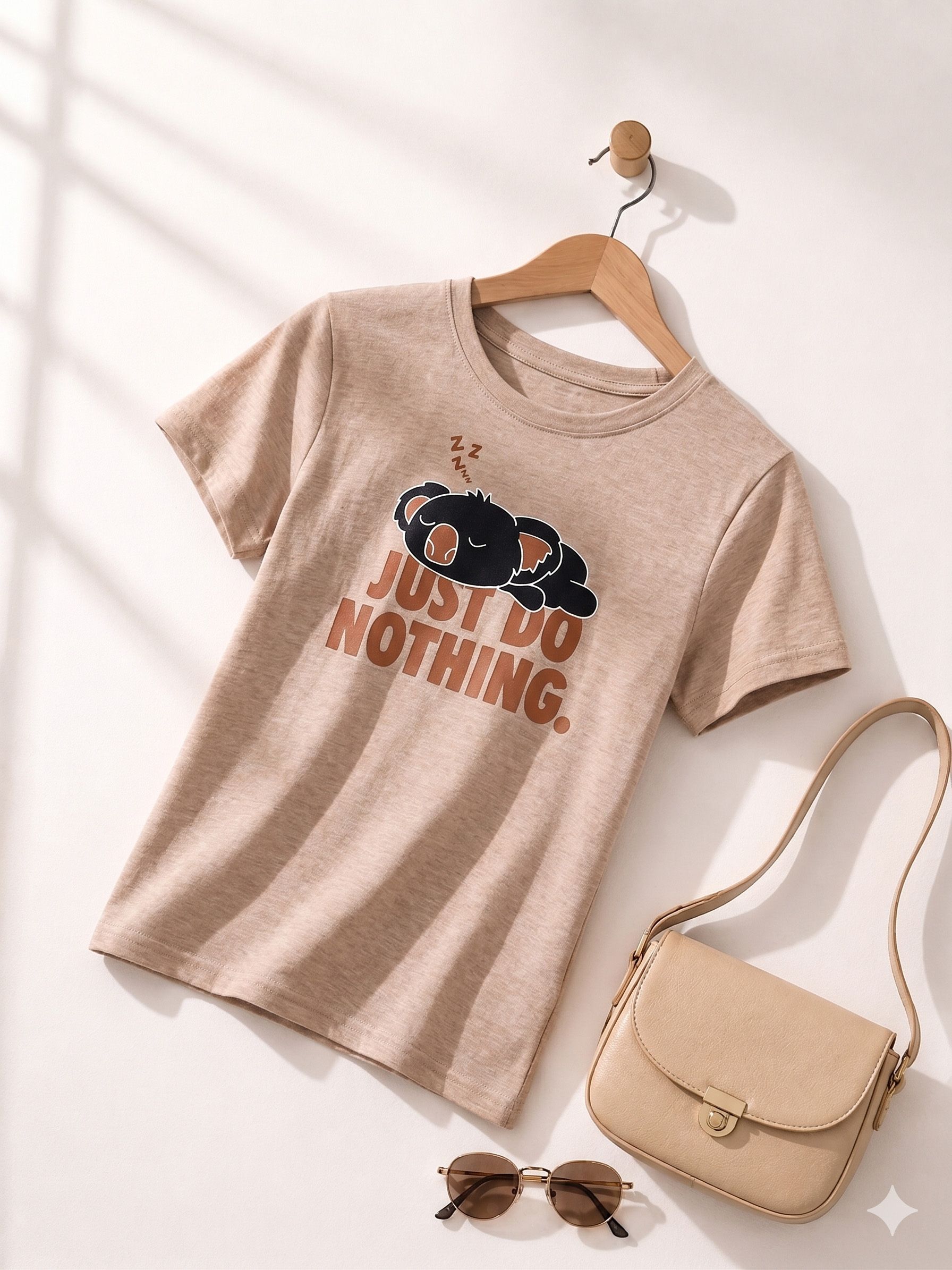 szn Women Solid Round Neck Cotton Blend Beige T-Shirt-picture-24