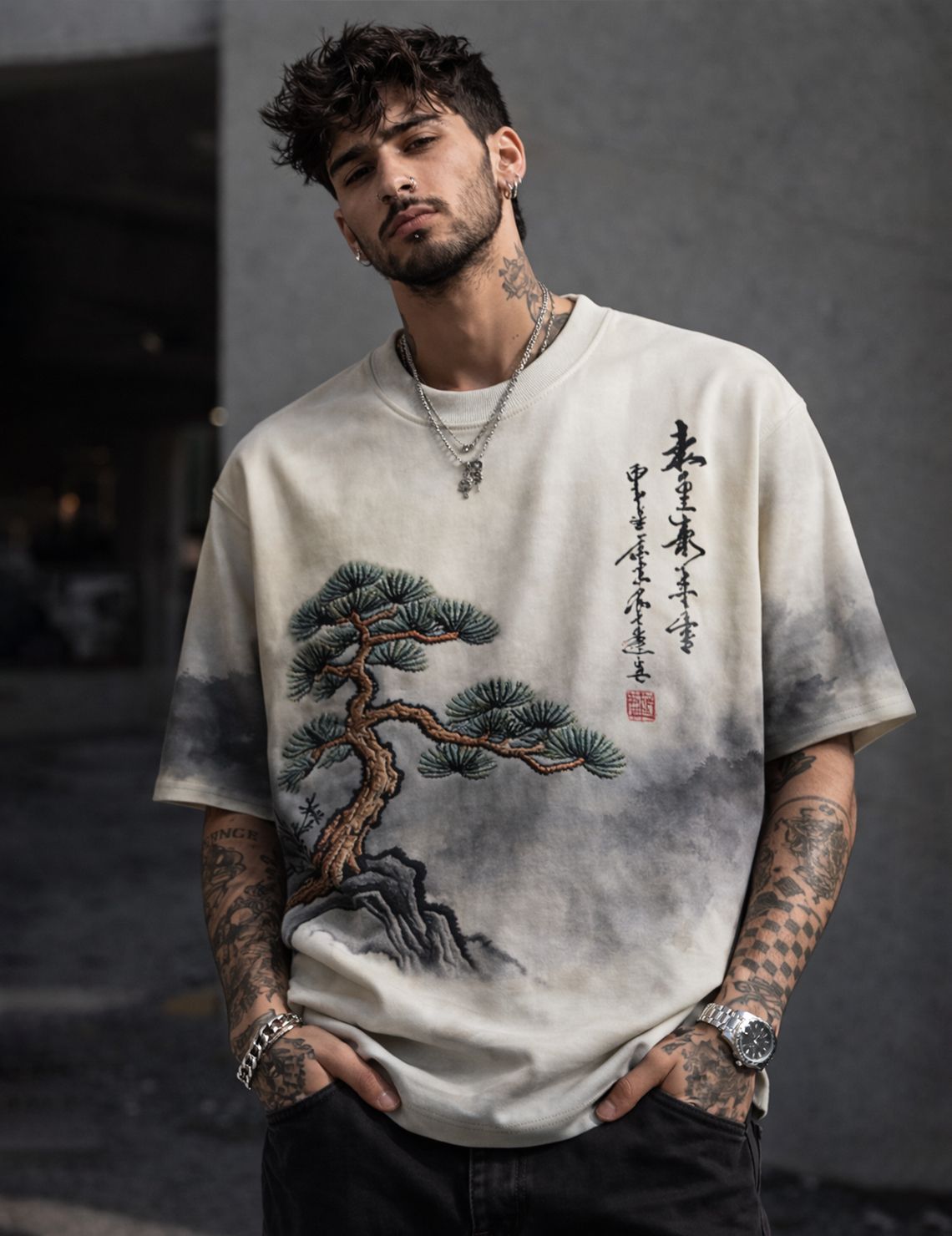 force Men Printed Round Neck Cotton Blend White, Dark Green T-Shirt-picture-17