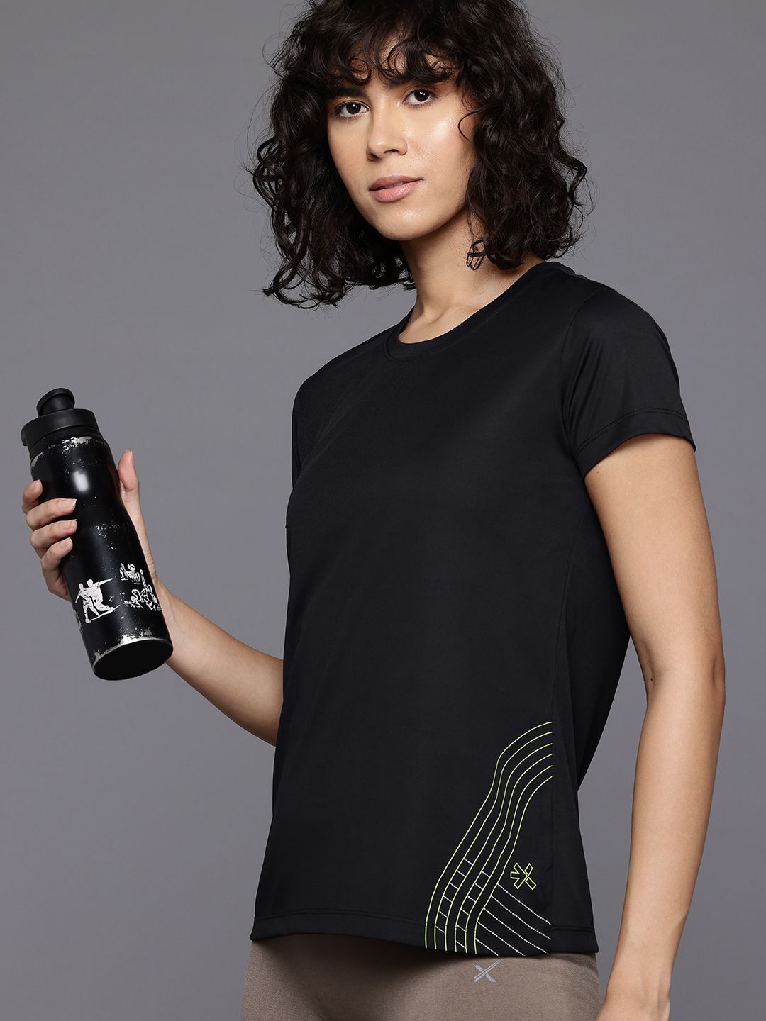 hrx by hrithik roshan Women Solid Round Neck Polyester Black T-Shirt-picture-21