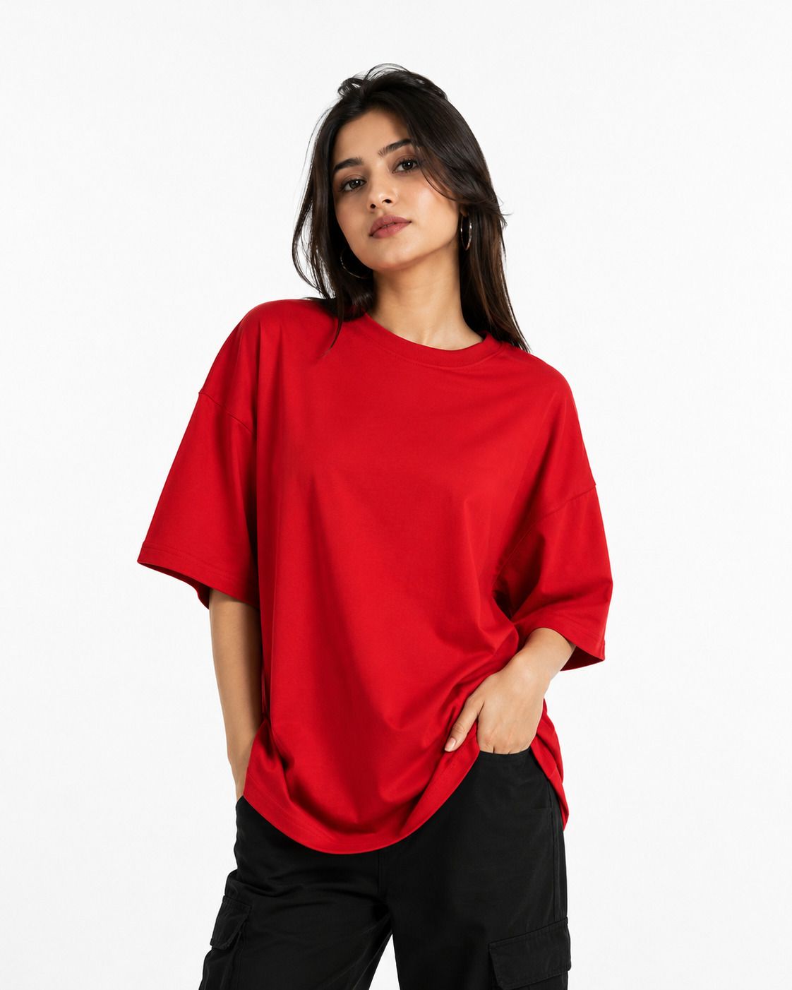 shawshank Women Solid Round Neck Cotton Blend Red T-Shirt-picture-10