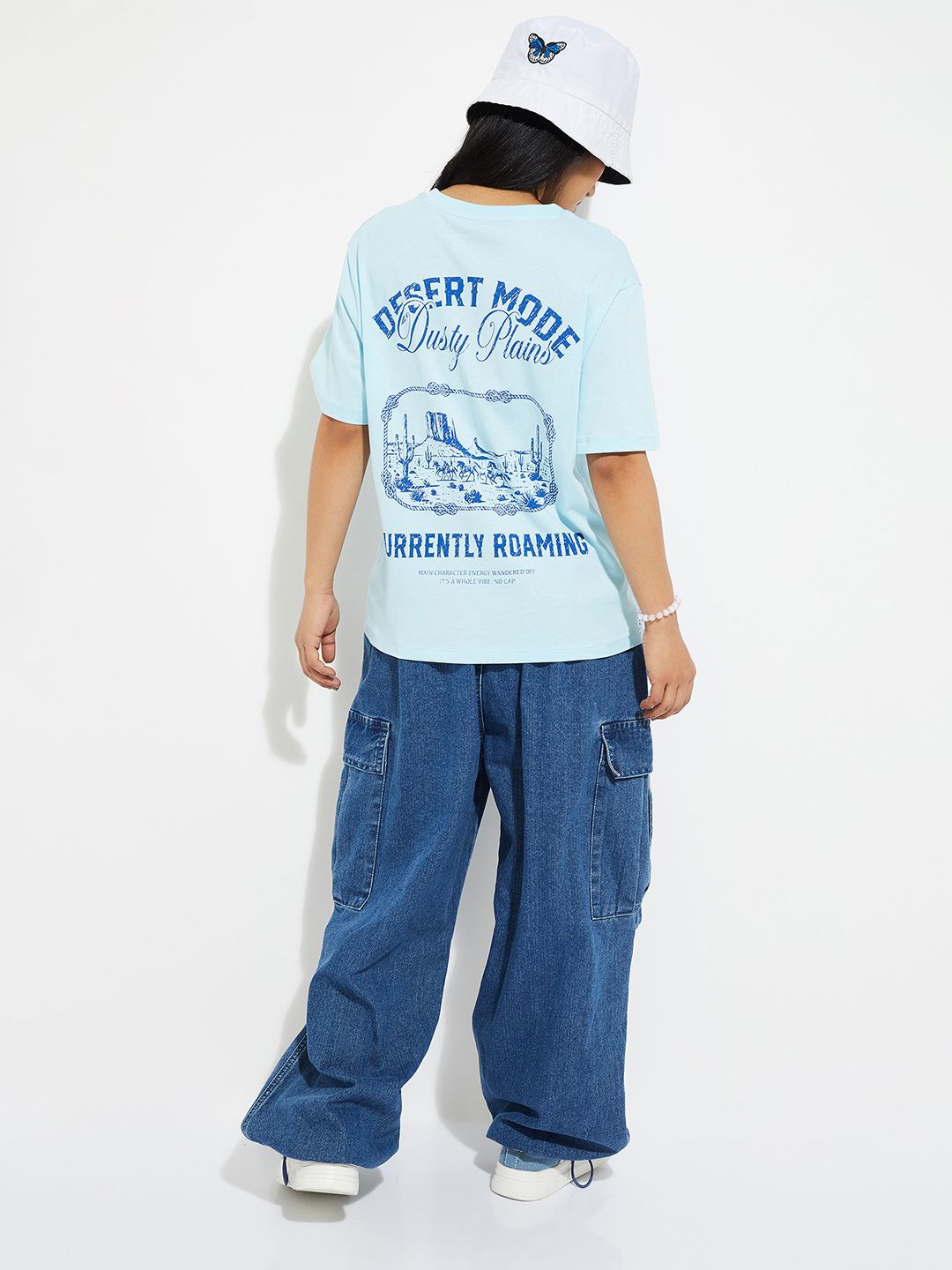 Women Printed Round Neck Pure Cotton Blue T-Shirt-image-30