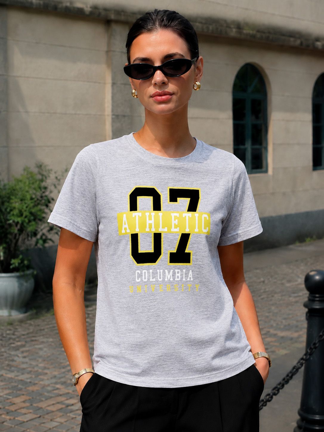 fabflee Women Solid Round Neck Cotton Blend Grey T-Shirt-picture-44